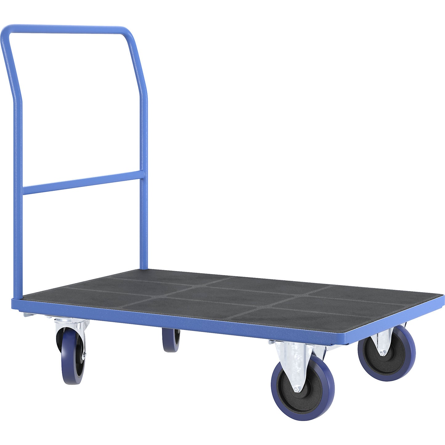 Platform truck with tubular push handle, fully elastic castors, light blue, platform LxW 1250 x 800 mm.