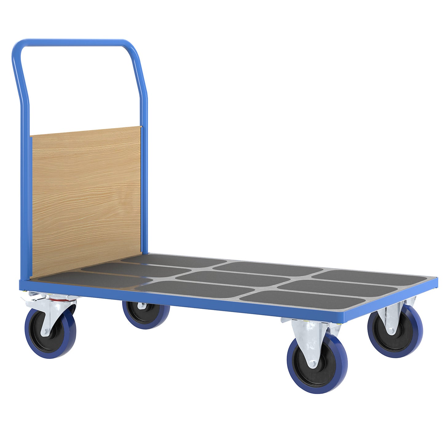 Platform truck with wooden panels, with 1 end panel, LxW 1300 x 800 mm, solid elastic.