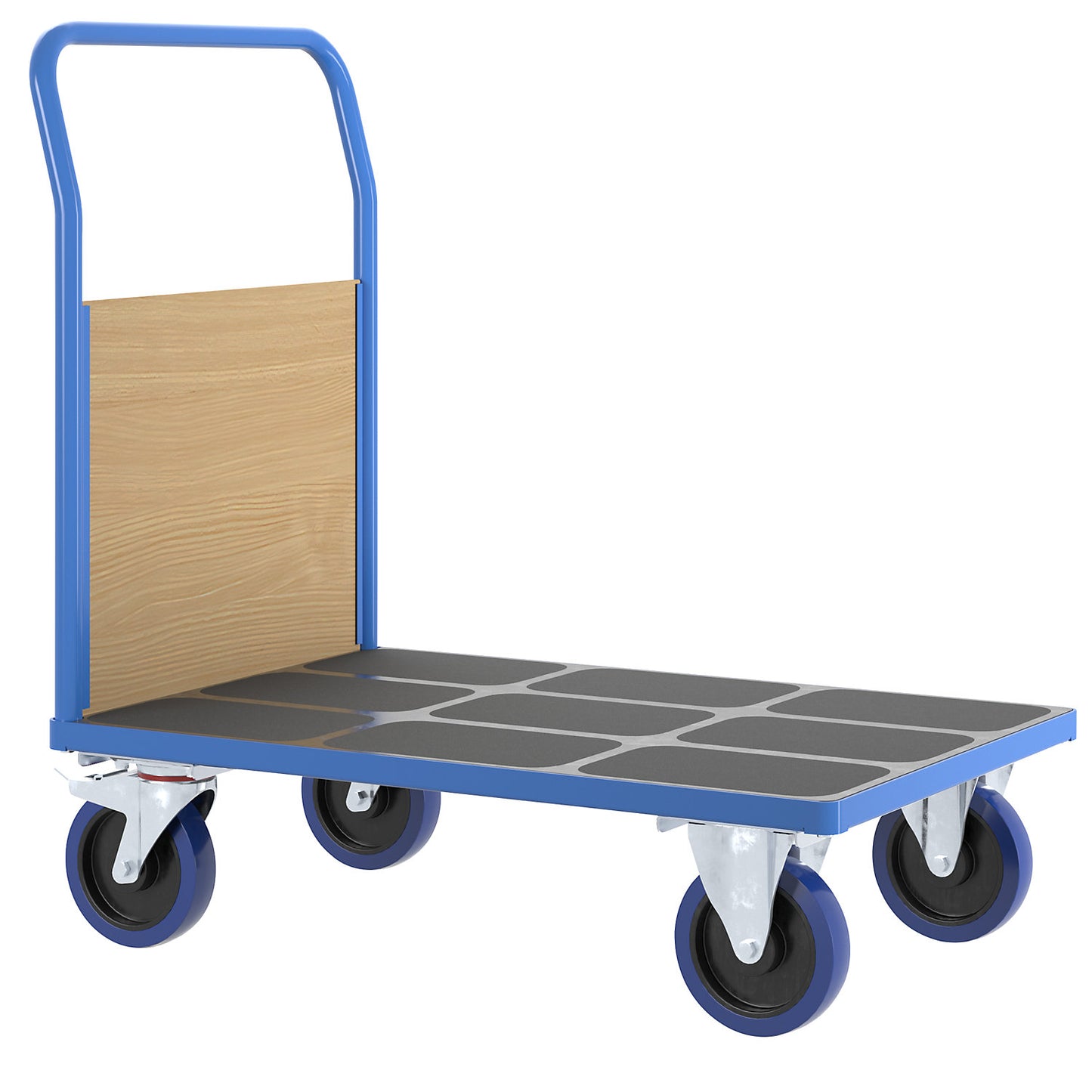 Platform truck with wooden panels, with 1 end panel, LxW 1100 x 700 mm, solid elastic.