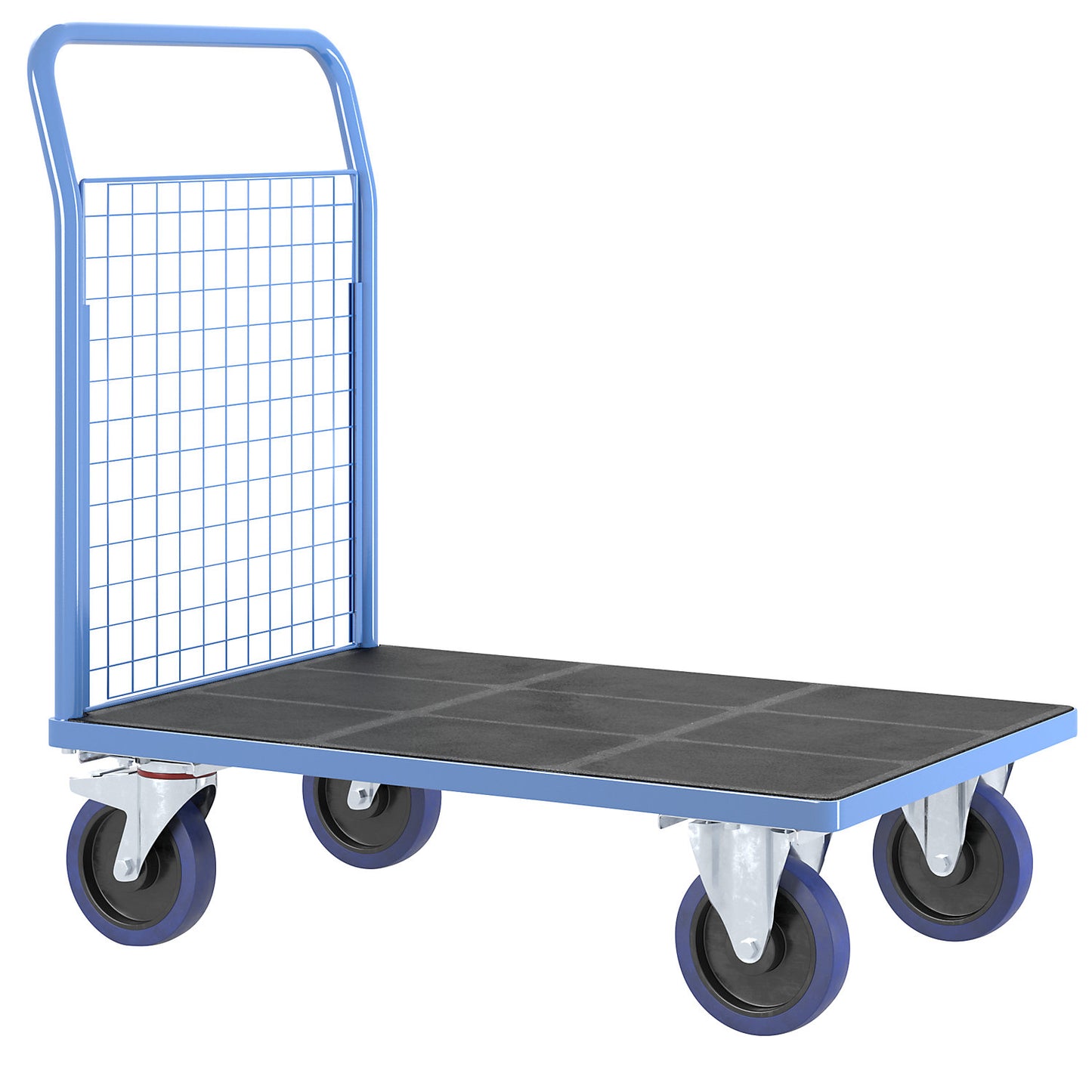 Platform truck with mesh panels, 1 high mesh end panel, LxW 1050 x 700 mm, solid elastic tyres.