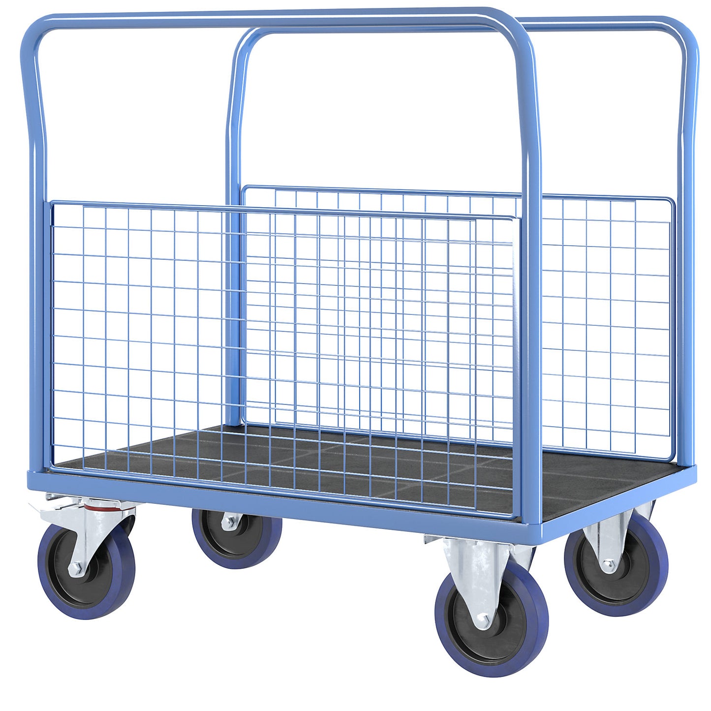 Platform truck with mesh panels, 2 mesh side panels, LxW 1050 x 700 mm, solid elastic tyres.