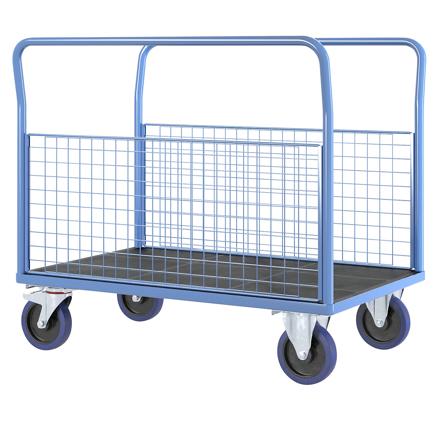 Platform truck with mesh panels, 2 mesh side panels, LxW 1250 x 800 mm, solid elastic tyres.