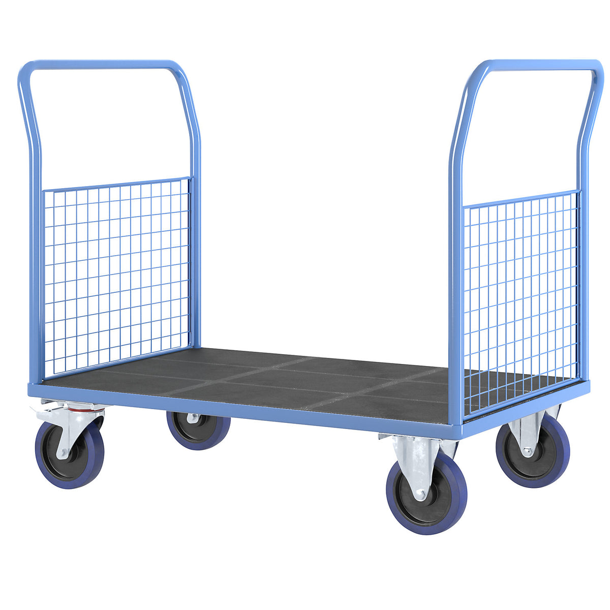Platform truck with mesh panels, 2 mesh end panels, LxW 1250 x 800 mm, solid elastic tyres.