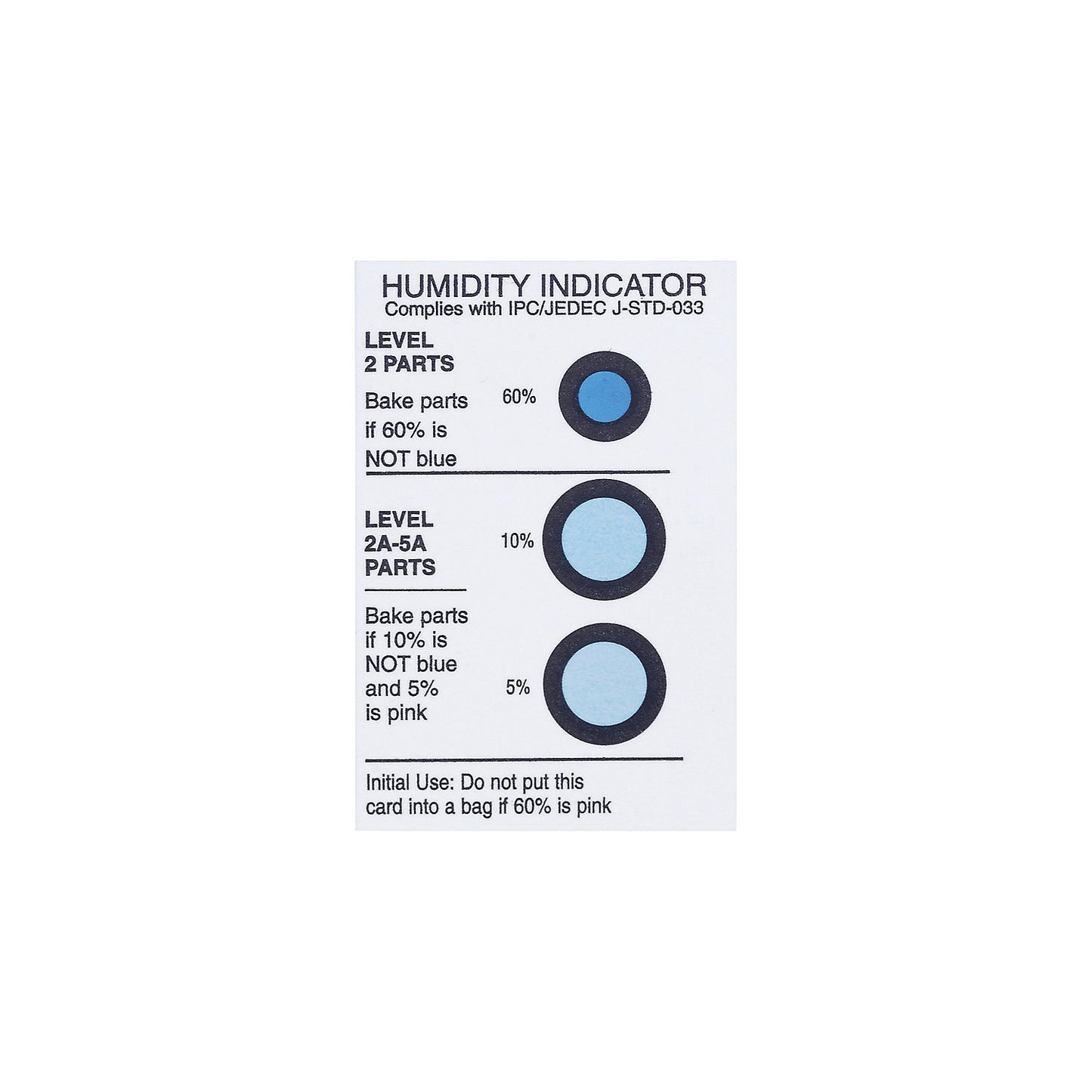 Humidity indicator, reversible, pack of 125, indication ranges 5%, 10%, 60%.