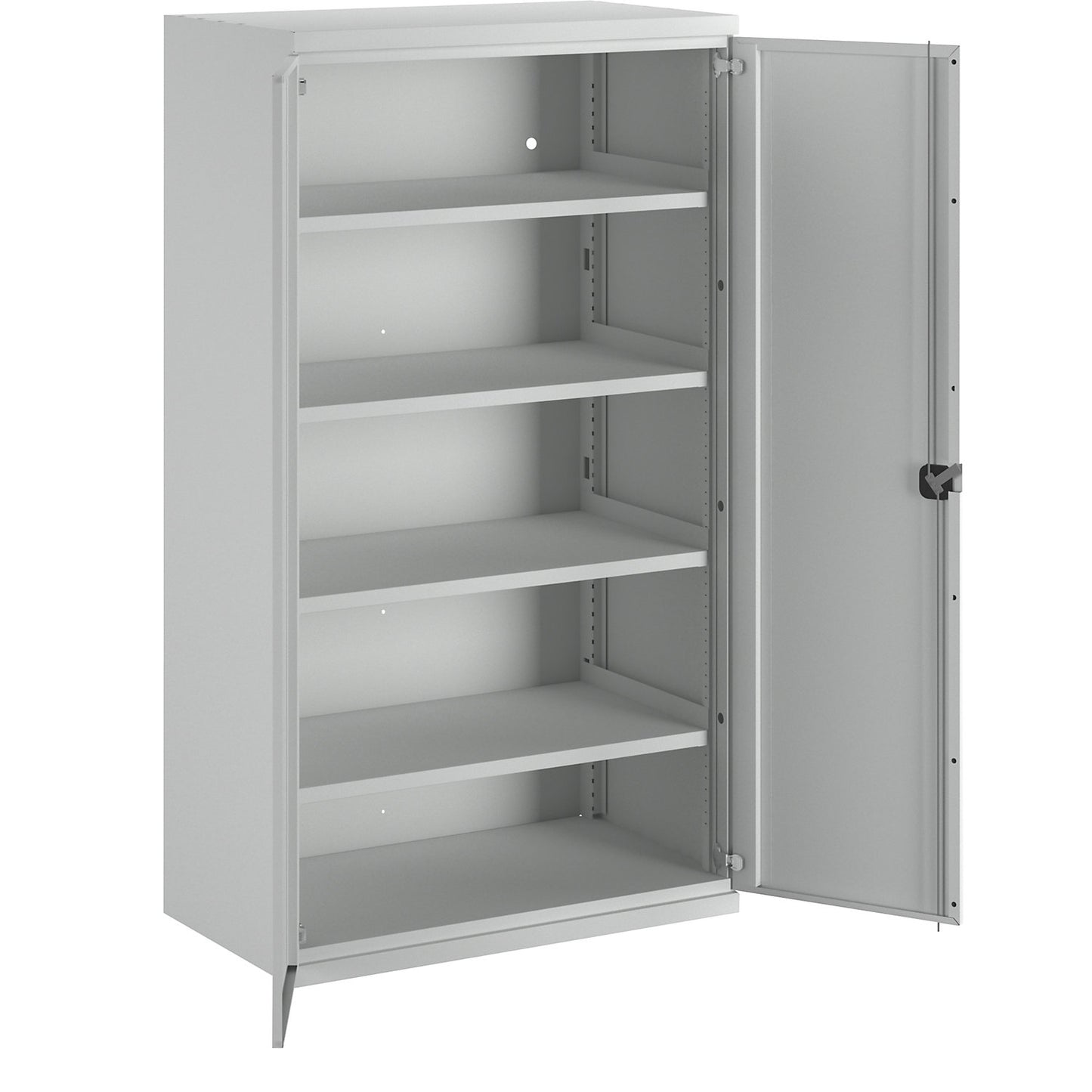 Heavy duty cupboard made of steel, 4 full-width shelves, light grey / light grey.