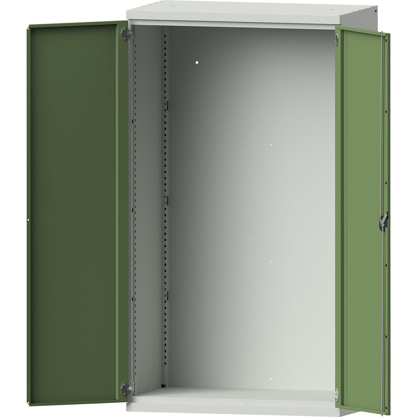 Heavy duty cupboard made of steel, empty cupboard - fit out to individual requirements, light grey / reseda green.