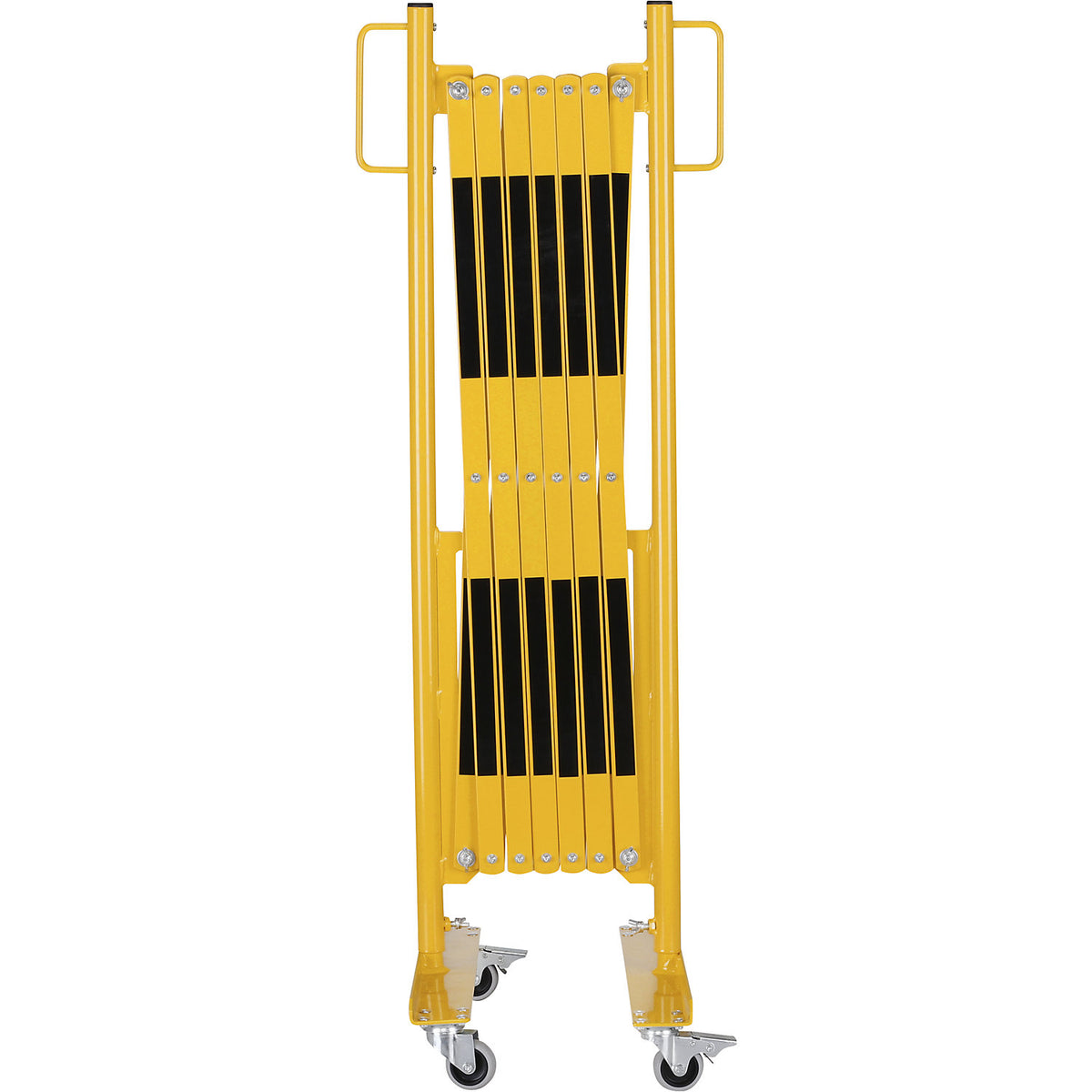 Expanding barrier, with 2 feet with castors, yellow / black, max. length 3600 mm.