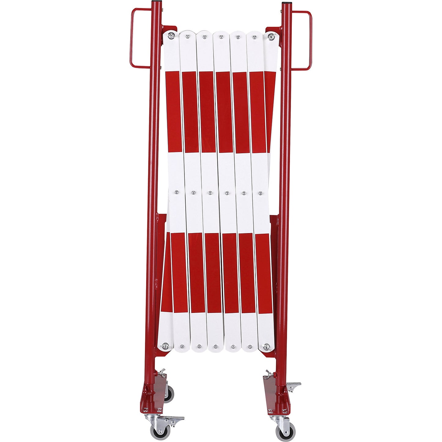 Expanding barrier, with 2 feet with castors, red / white, max. length 4000 mm.