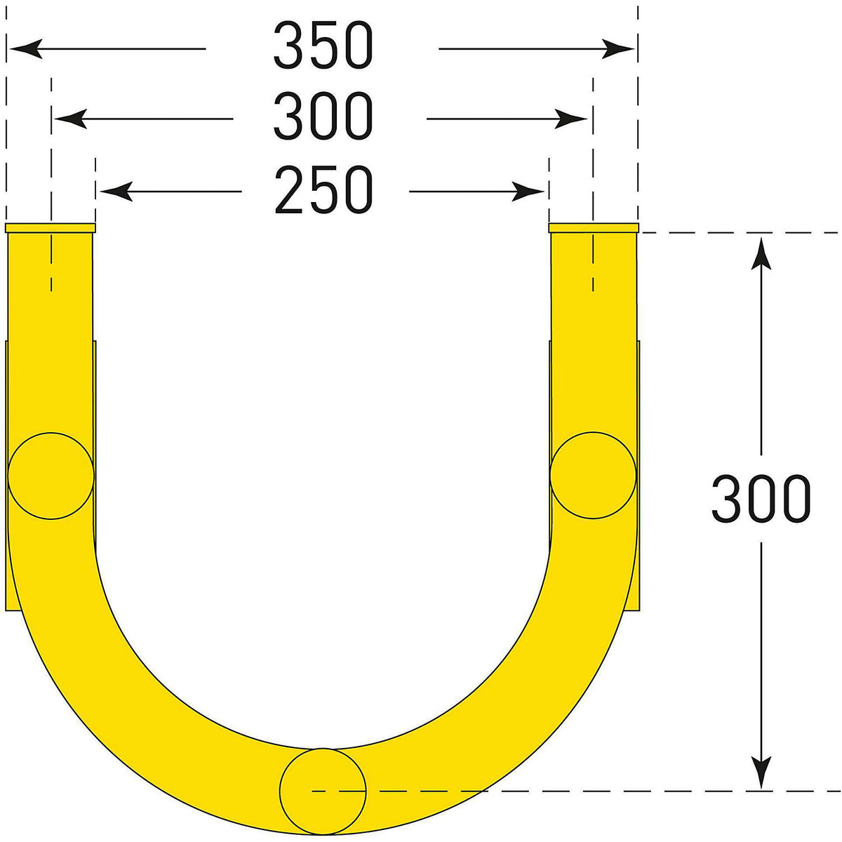 Crash protection for pipes, wall/floor mounting, HxWxD 1500 x 350 x 300 mm.