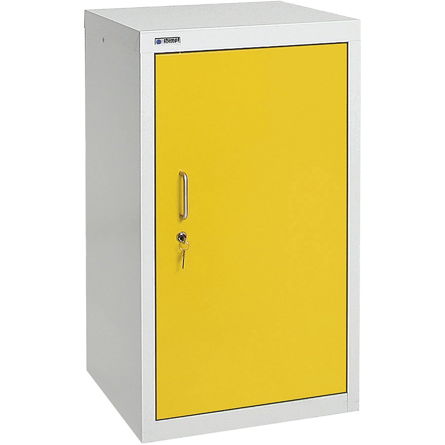 Environmental cupboard without door perforations, HxWxD 900 x 500 x 500 mm, 2 tray shelves, light grey / signal yellow.