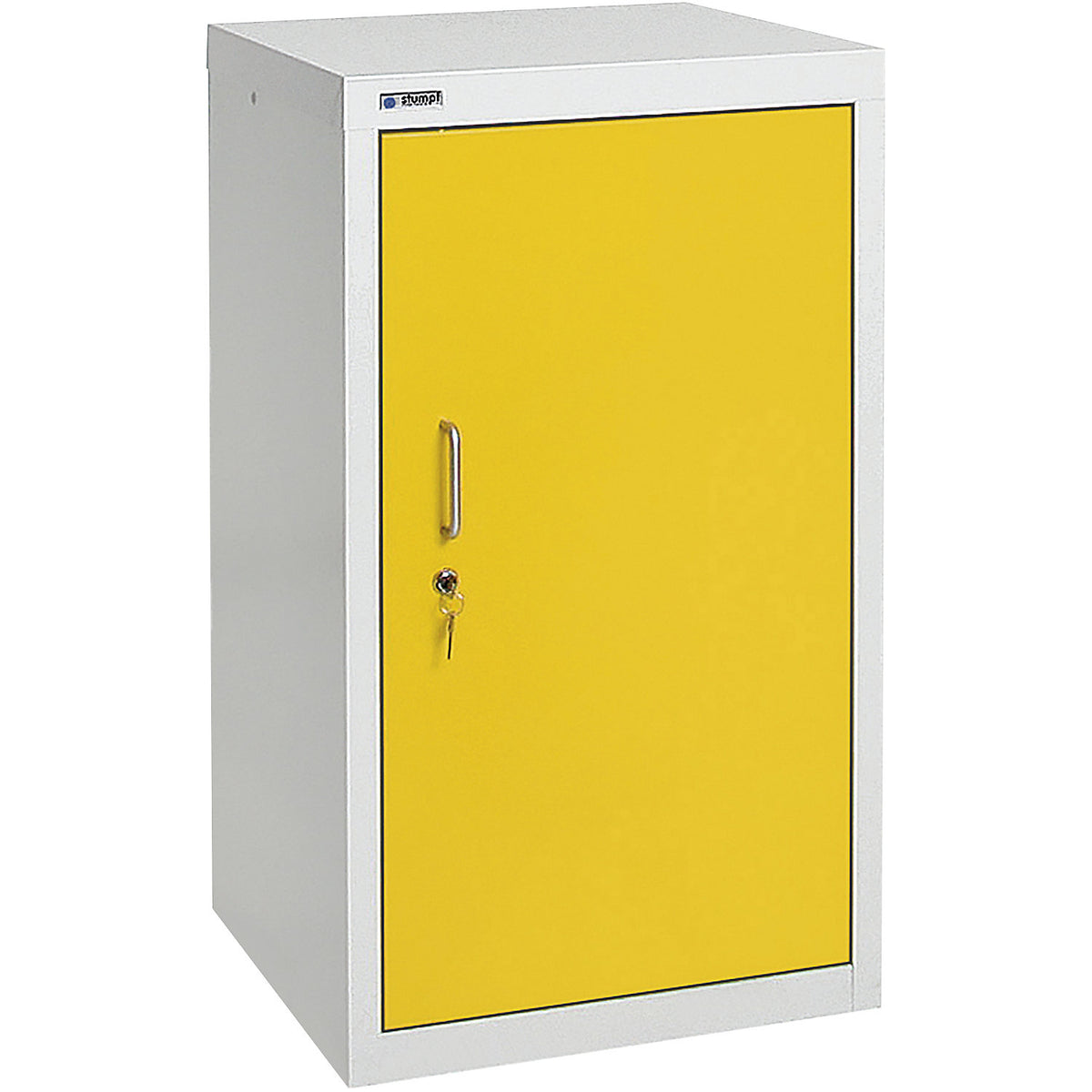 Environmental cupboard without door perforations, HxWxD 900 x 500 x 500 mm, 2 tray shelves, light grey / signal yellow.