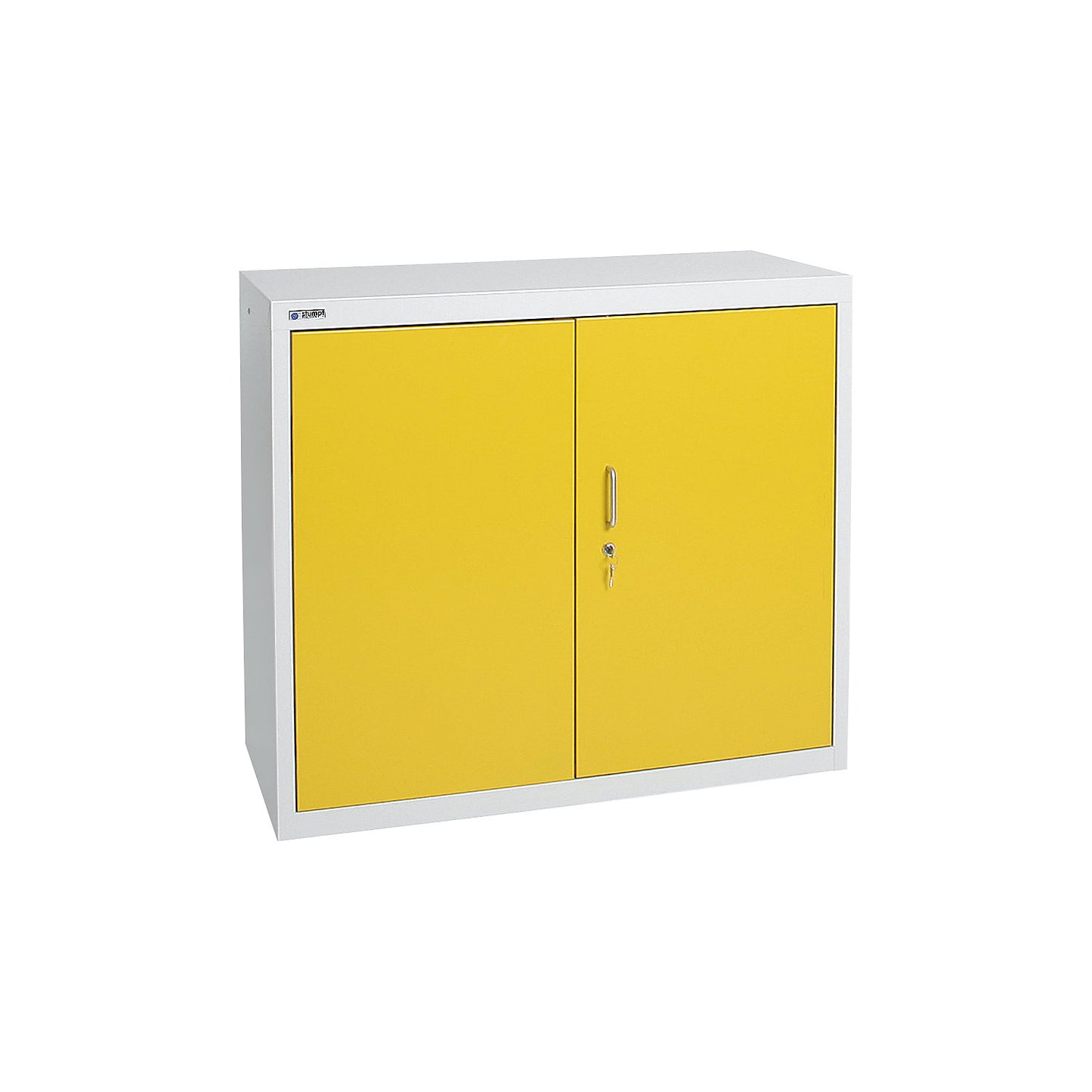 Environmental cupboard without door perforations, HxWxD 900 x 1000 x 500 mm, 2 tray shelves, light grey / signal yellow.