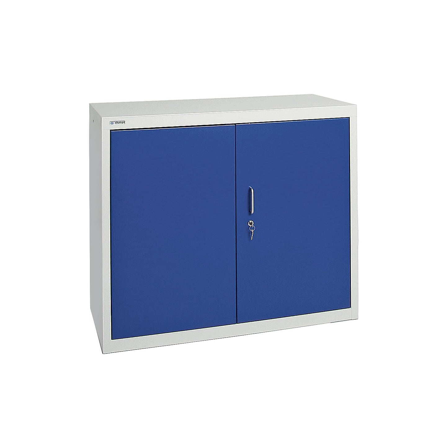 Environmental cupboard without door perforations, HxWxD 900 x 1000 x 500 mm, 2 tray shelves, light grey / gentian blue.