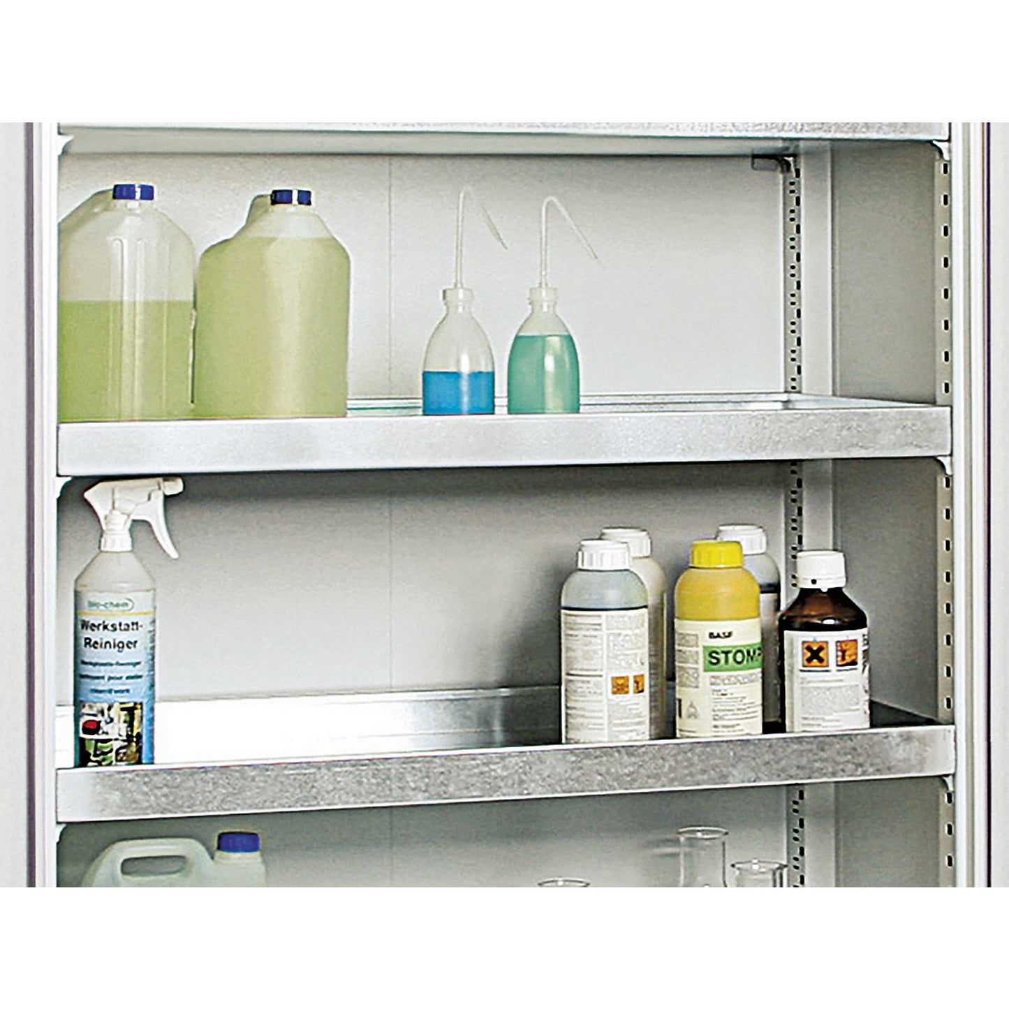 Environmental cupboard without door perforations, HxWxD 1800 x 1000 x 500 mm, 4 tray shelves, light grey / light grey.