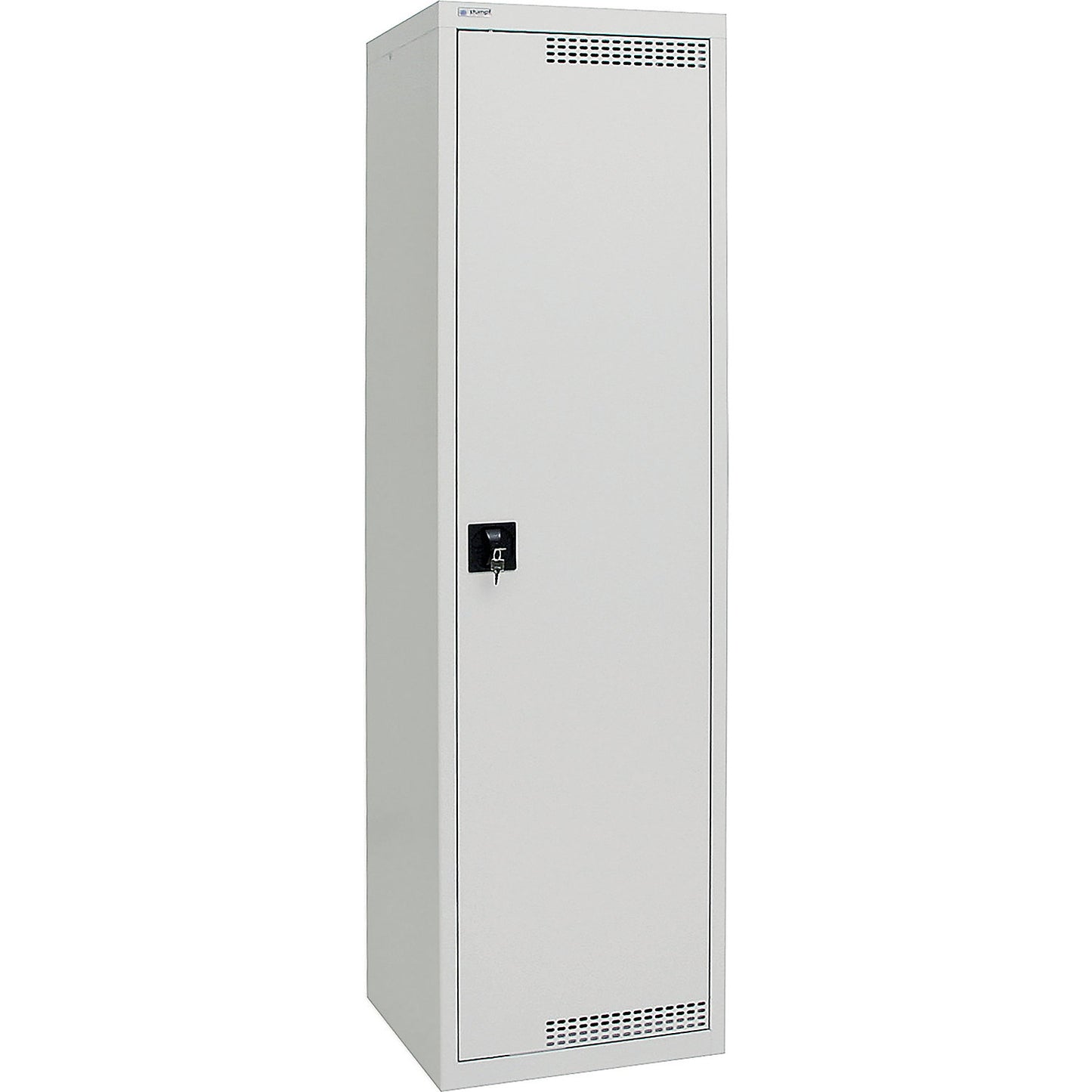 Environmental cupboard with door perforations, HxWxD 1800 x 500 x 500 mm, 4 tray shelves, light grey / light grey.
