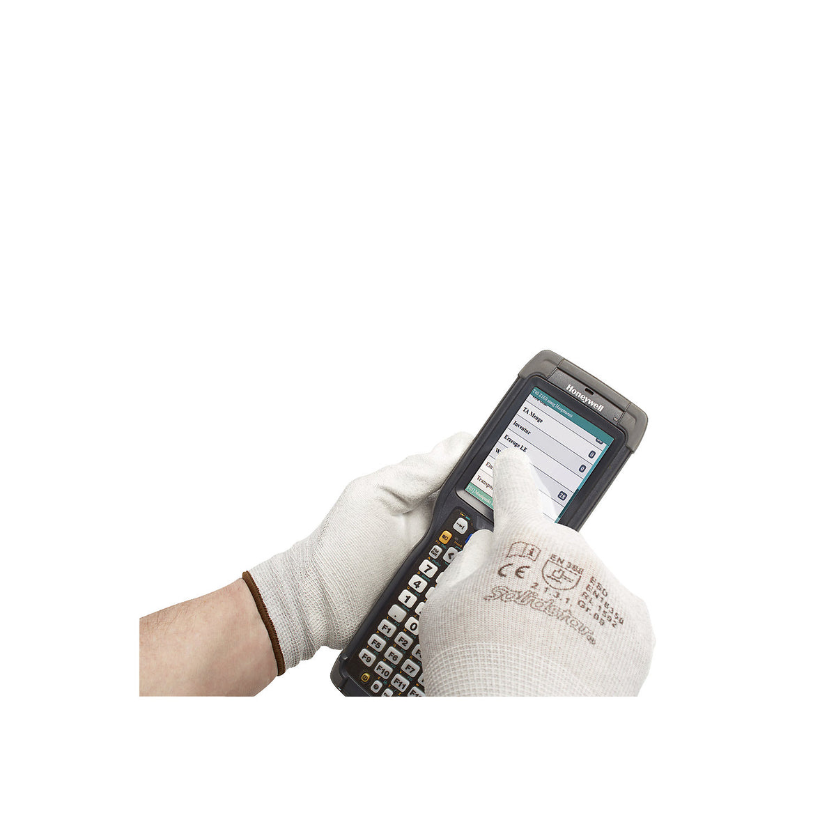 ESD assembly gloves touchscreen compatible, coated fingers/palms, pack of 12 pairs, size 9.
