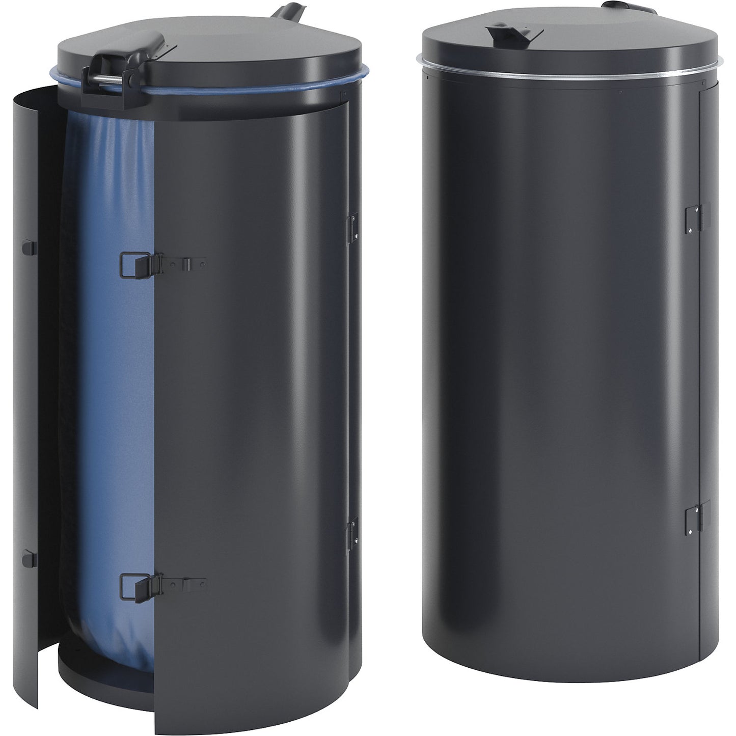 Sheet steel waste collector, for capacity 120 l, with double doors, charcoal with metal lid.