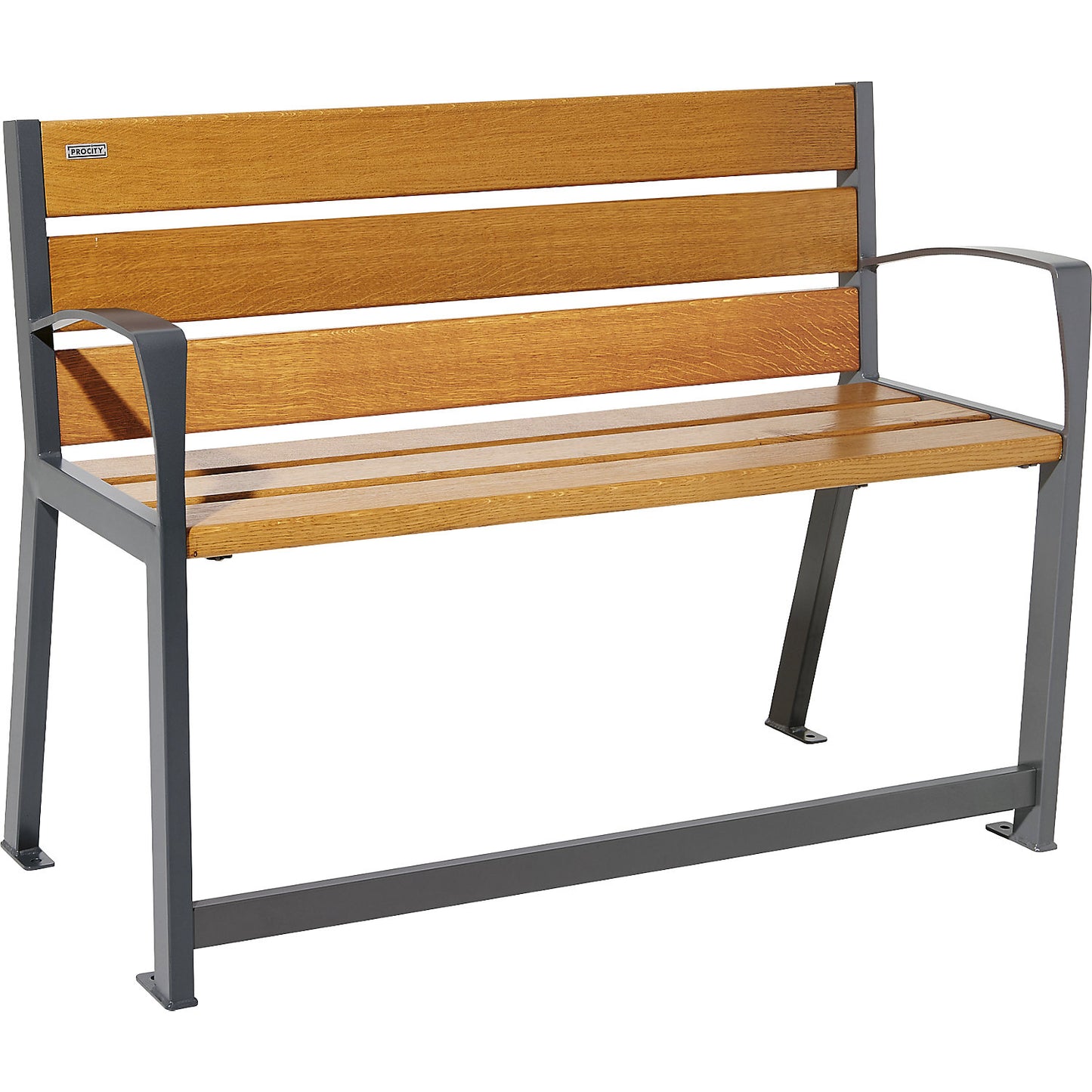 SILAOS® bench made of wood, with back rest, length 1200 mm, with arm rests, light oak finish.