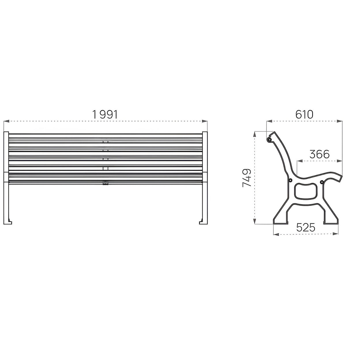 LUBLIN wooden bench, seat depth 385 mm, metallic, light oak finish.