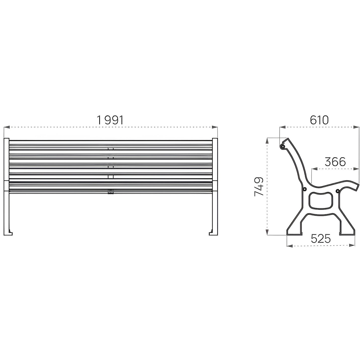 LUBLIN wooden bench, seat depth 385 mm, metallic, light oak finish.