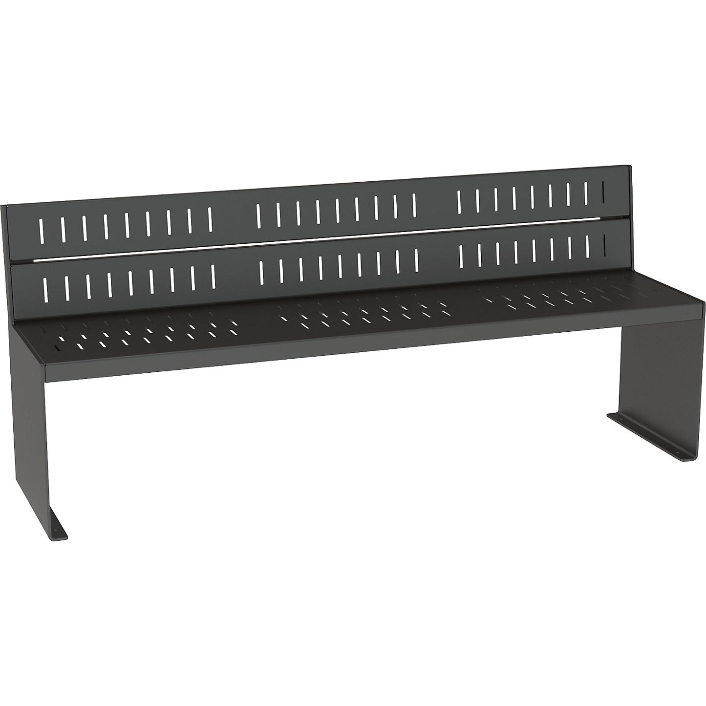 KUBE bench made of steel, overall depth 450 mm, charcoal, with back rest.