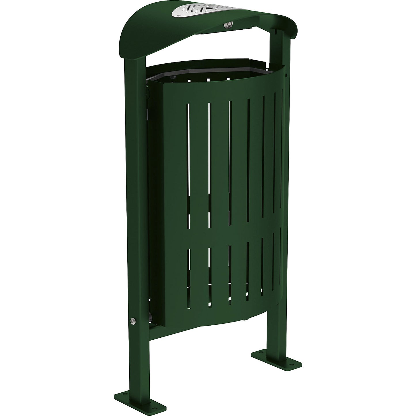 SILAOS® waste basket with ashtray, sheet steel, base plate, green.