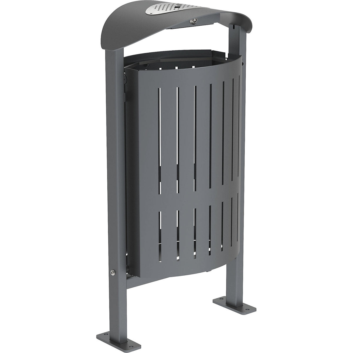 SILAOS® waste basket with ashtray, sheet steel, base plate, grey.