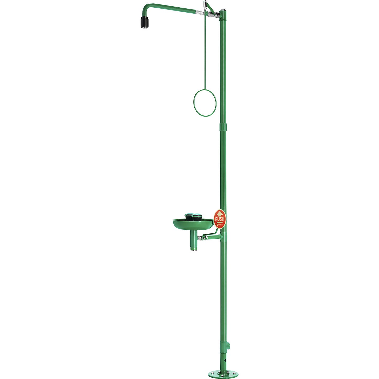 ClassicLine body emergency shower, free standing with eye shower and collection basin, green/black.