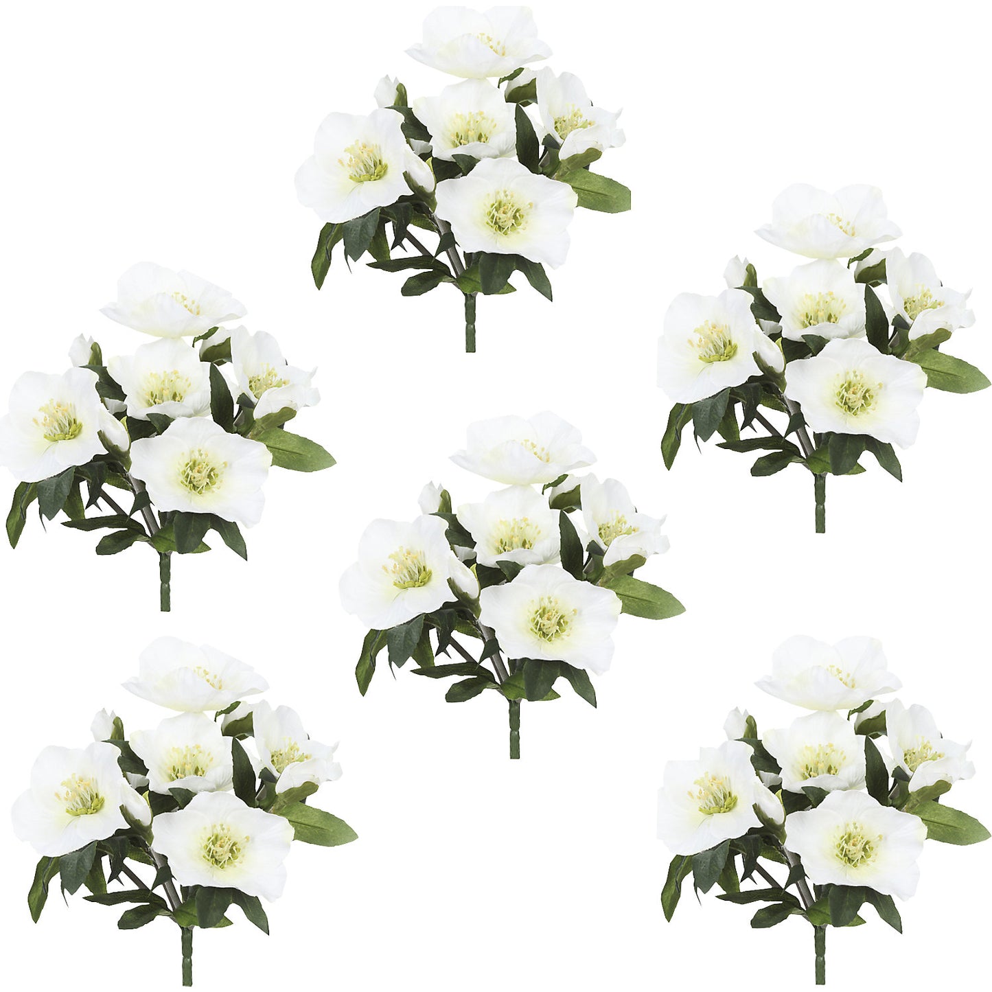 Christmas rose bushes, 6 items, green with white flowers, height 250 mm.