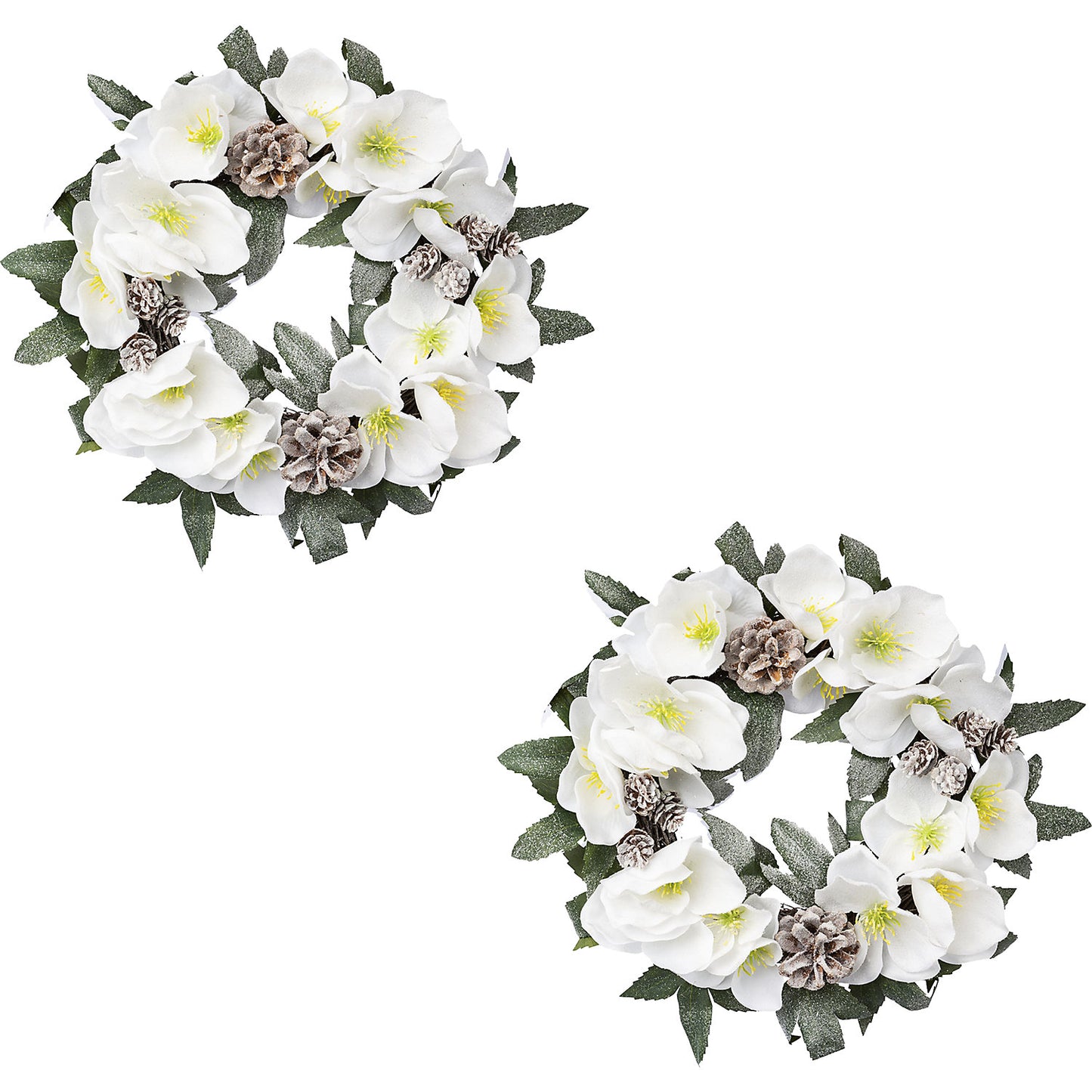 Christmas rose wreaths, 2 items, green, Ø 32 cm.