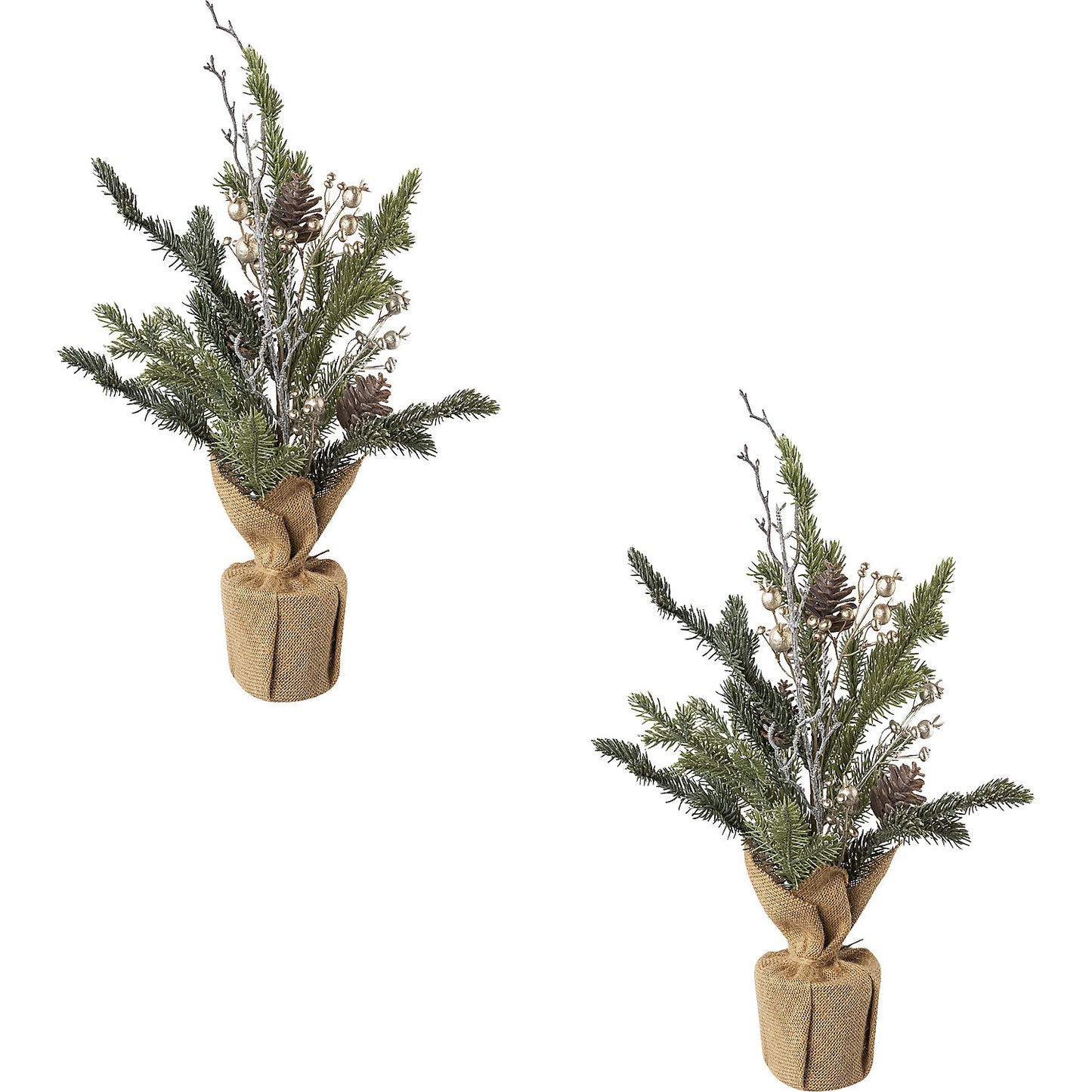 Firs in jute bags, 2 items, with berries and cones, height 45 cm.
