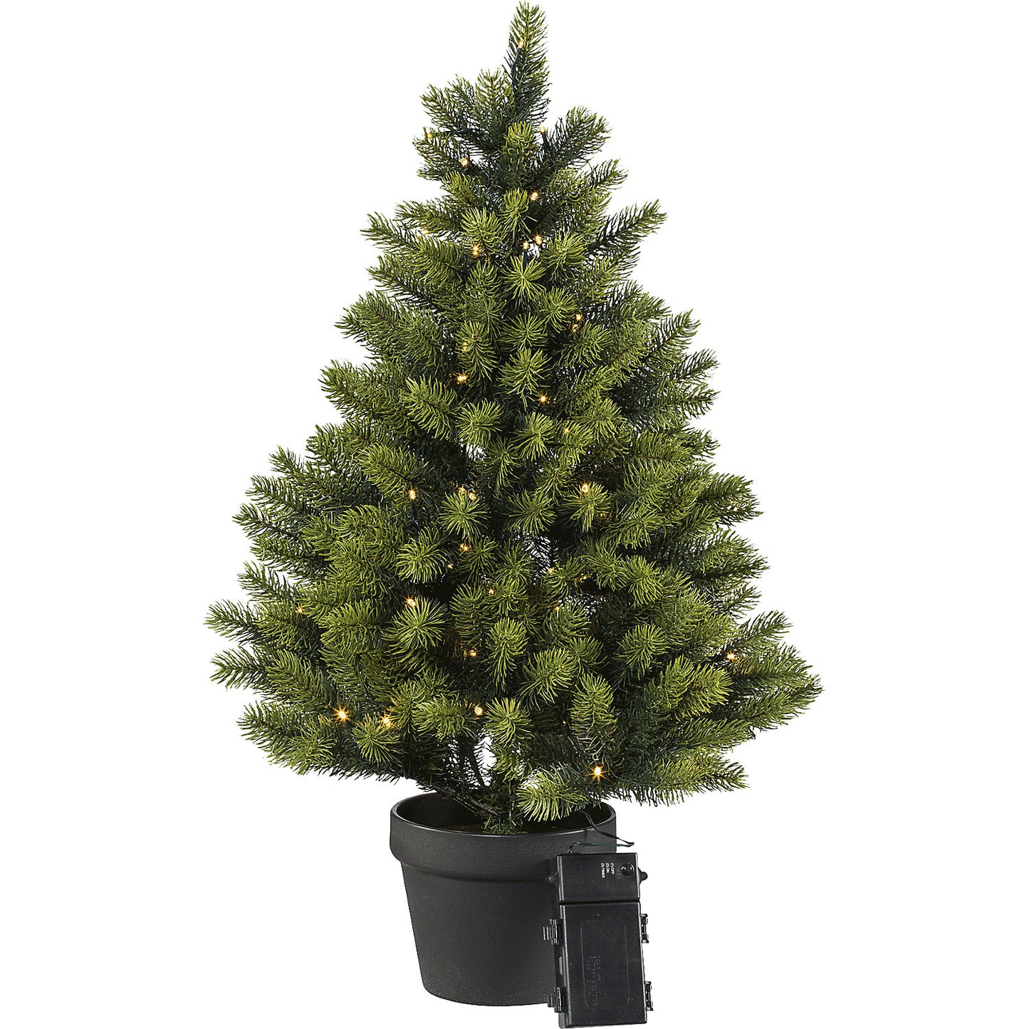 Fir tree in a pot with LEDs, with 100 lights, batteries, height 90 cm.