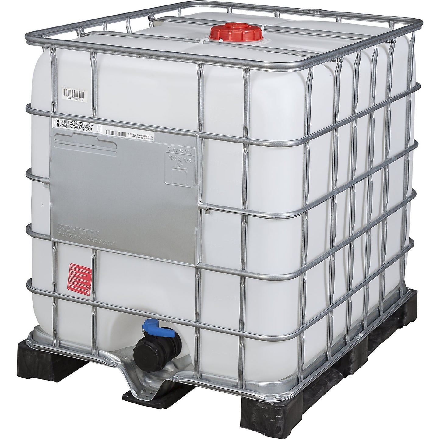 RECOBULK IBC container, UN approval, capacity 1000 l, on PE pallet, NW opening 150 mm / NW outlet 80 mm.