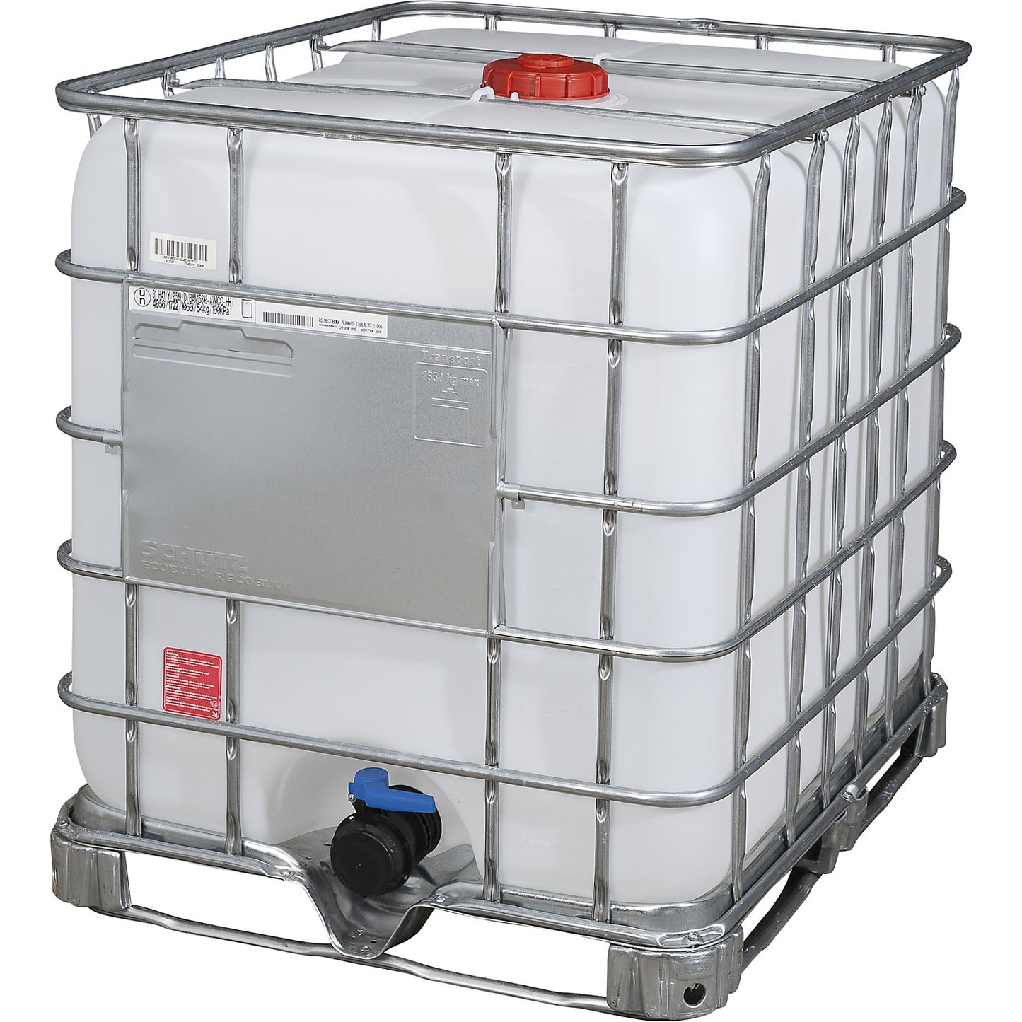 RECOBULK IBC container, UN approval, capacity 1000 l, on steel frame pallet, NW opening 150 mm / NW outlet 80 mm.