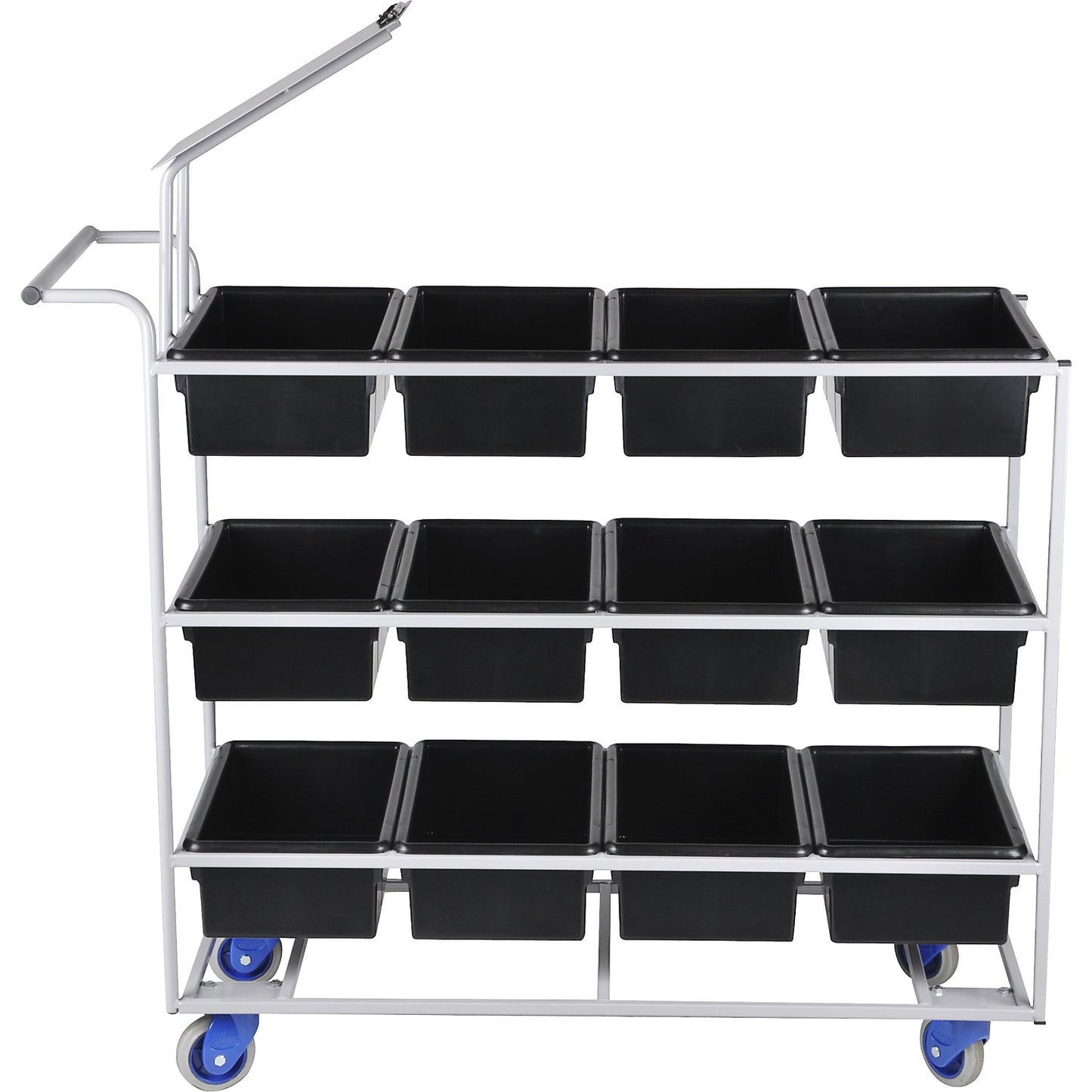 Order picking trolley, grey, for 12 x 14 litre containers.