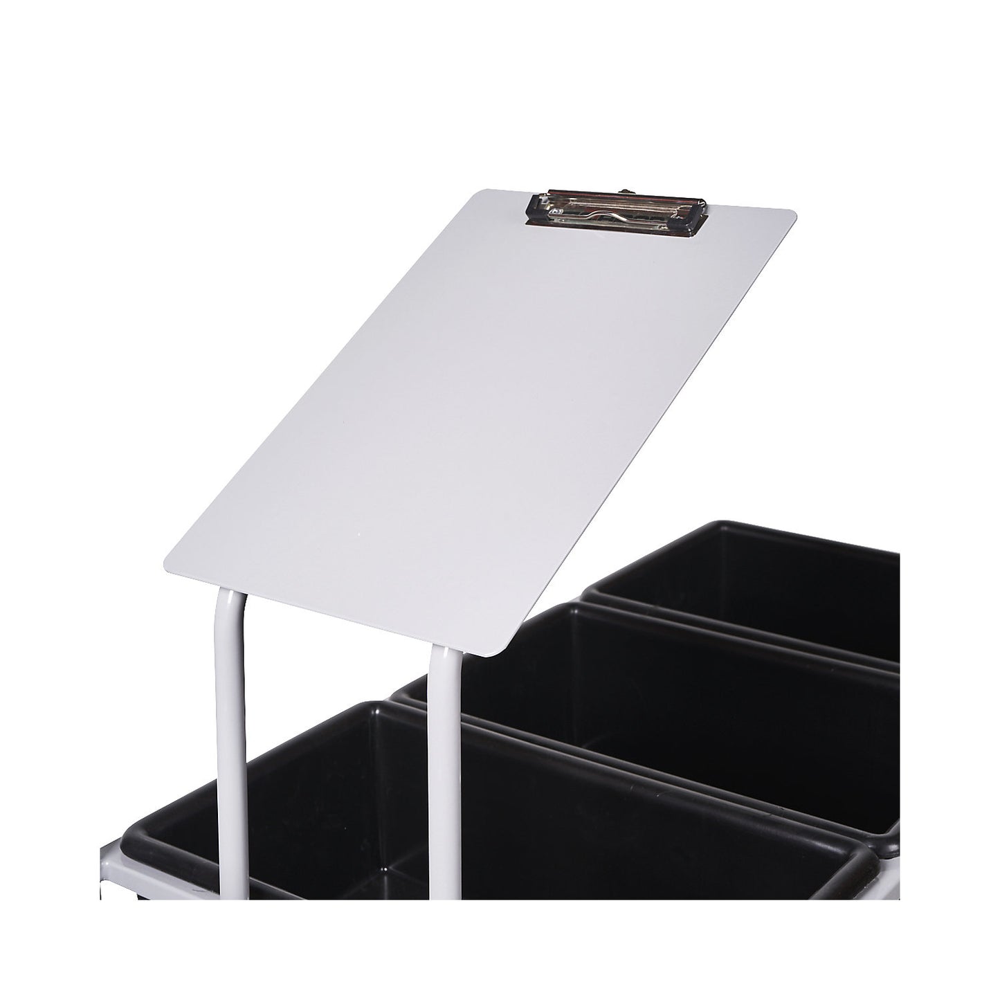 Order picking trolley, grey, for 9 x 14 litre containers.