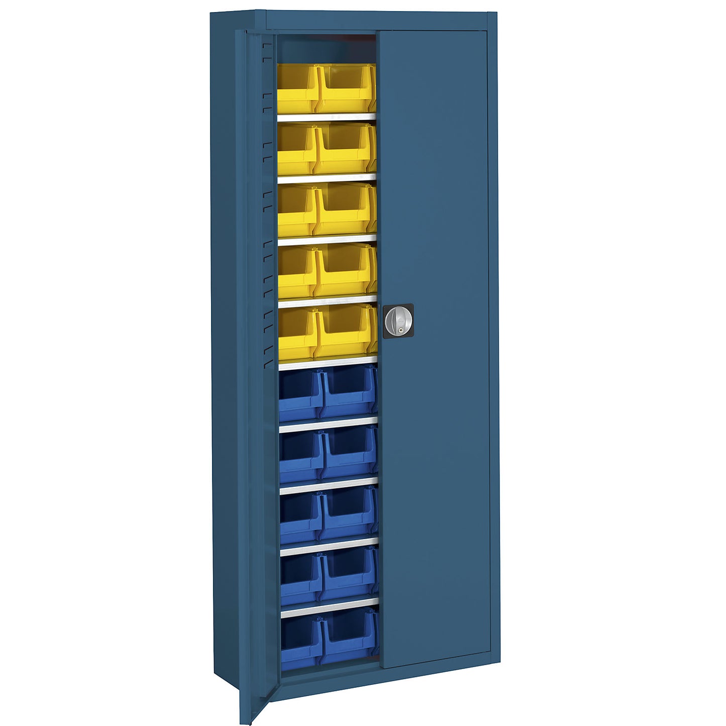 Storage cupboard with open fronted storage bins, HxWxD 1740 x 680 x 280 mm, single colour, grey, 90 bins.