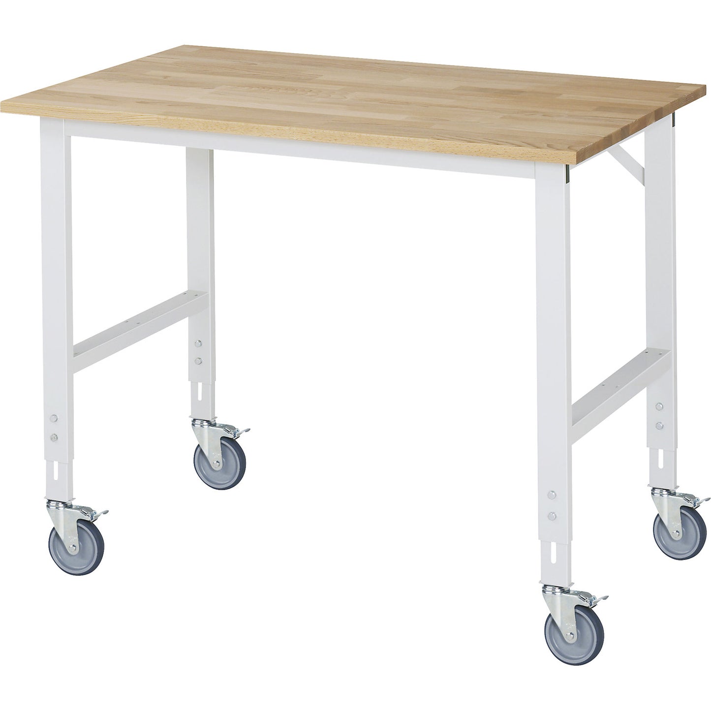 Mobile work table, frame 60 x 30 mm, worktop WxD 1250 x 800 mm, beech worktop made of solid wood.