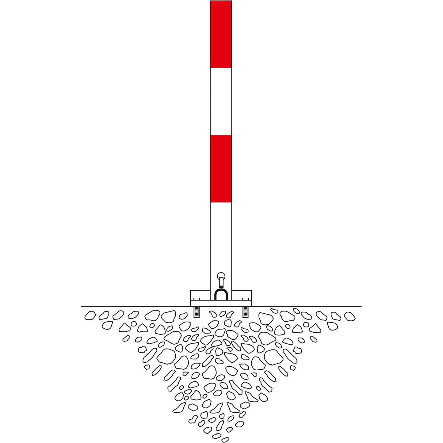 Barrier post made of rectangular profile, to bolt in place, cylinder lock.