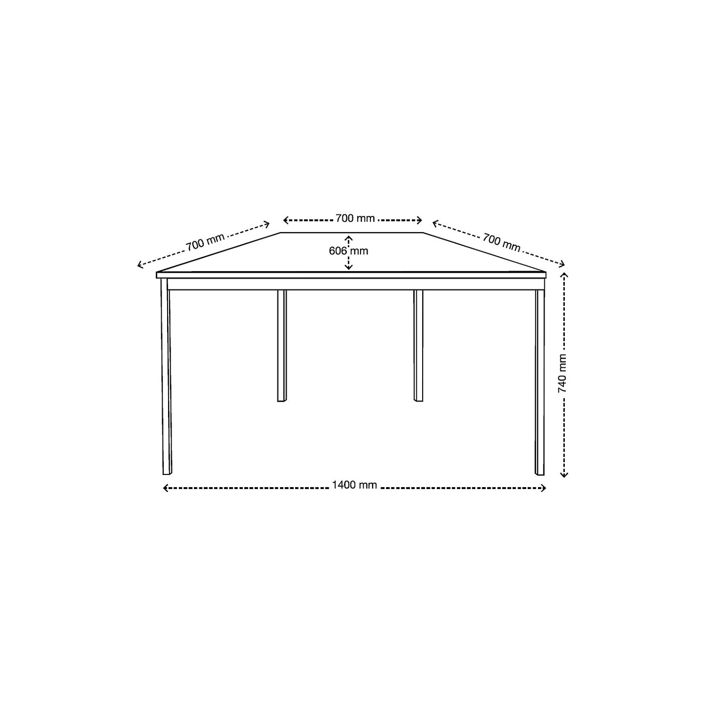 Multipurpose table, trapezoidal, HxWxD 740 x 1400 x 700 mm, black top, chrome plated frame.
