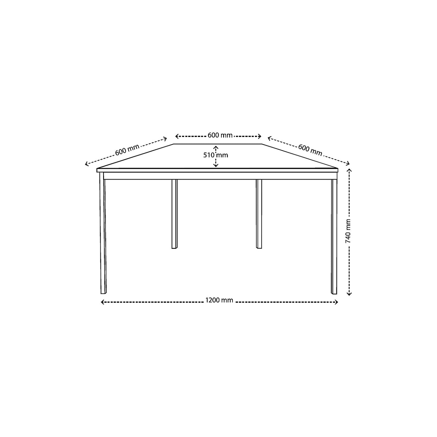 Multipurpose table, trapezoidal, HxWxD 740 x 1200 x 600 mm, beech finish top, black frame.