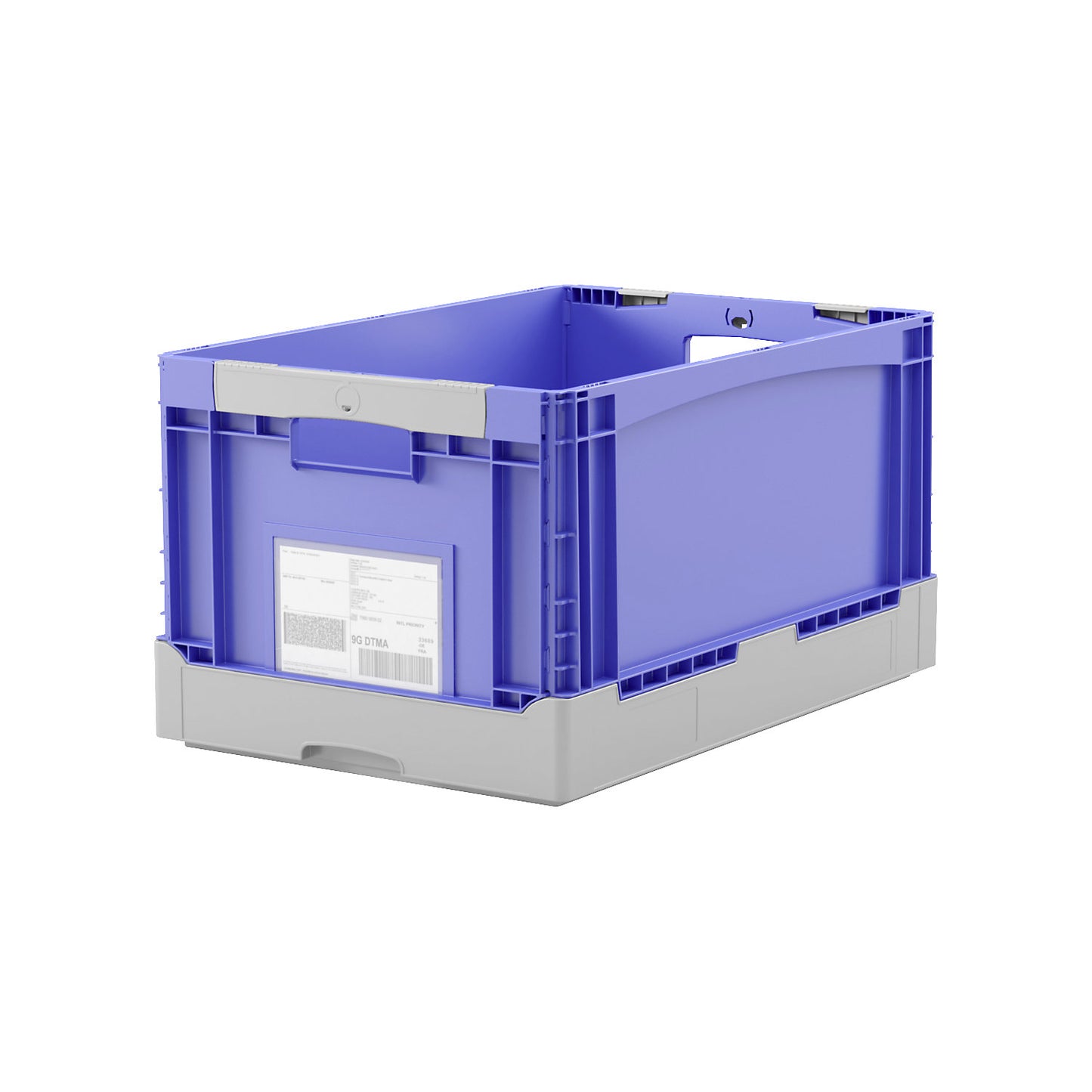EQ folding box, with grip holes and ribbed base, LxWxH 600 x 400 x 320 mm, blue.