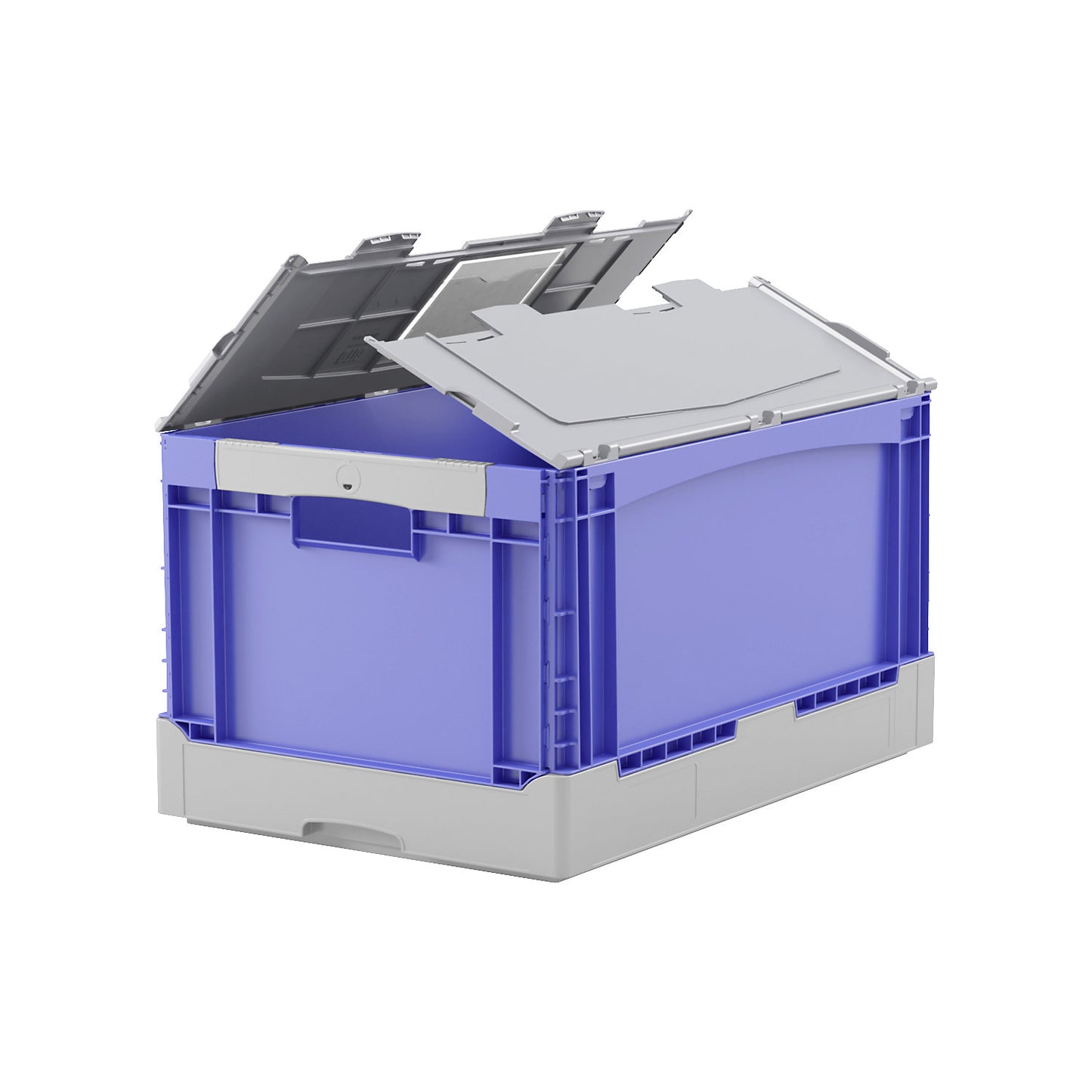 EQ folding box, with grip holes, smooth base and lid, LxWxH 600 x 400 x 297 mm, blue.