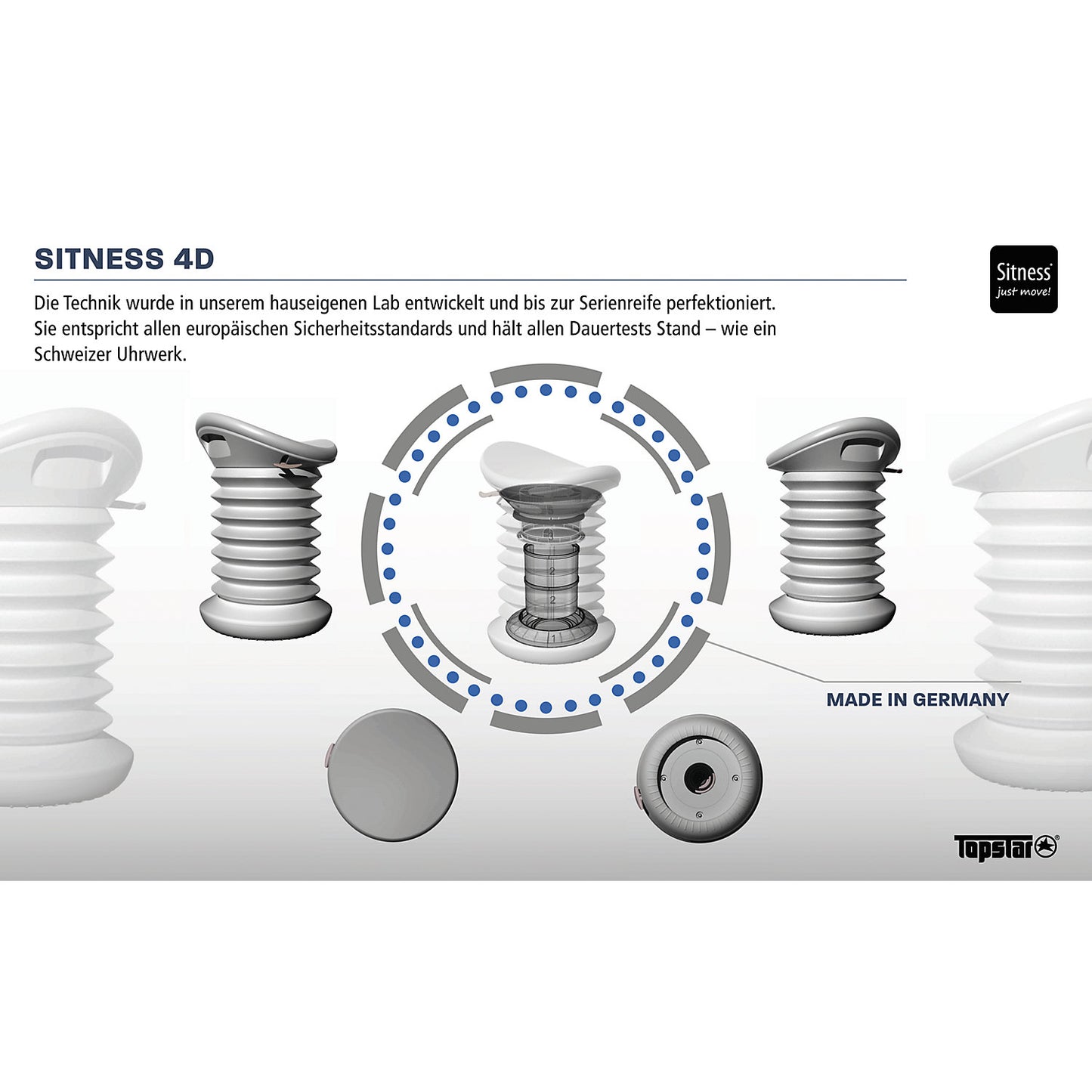 4D Sitness stool, seat HxW 530 - 640 x 375 mm, black.