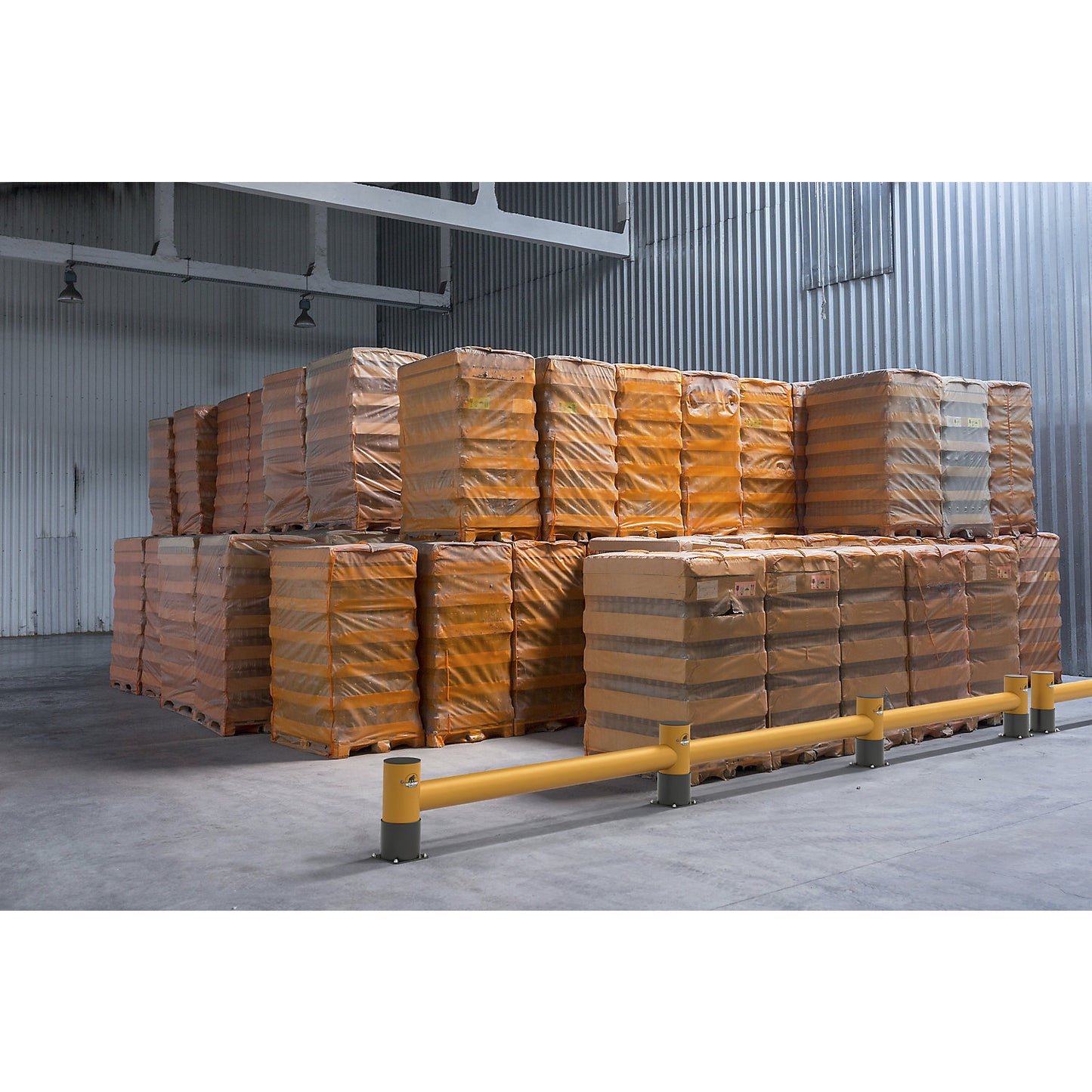 Impact protection barrier, height 450 mm, single plank, length 2 m, traffic yellow.