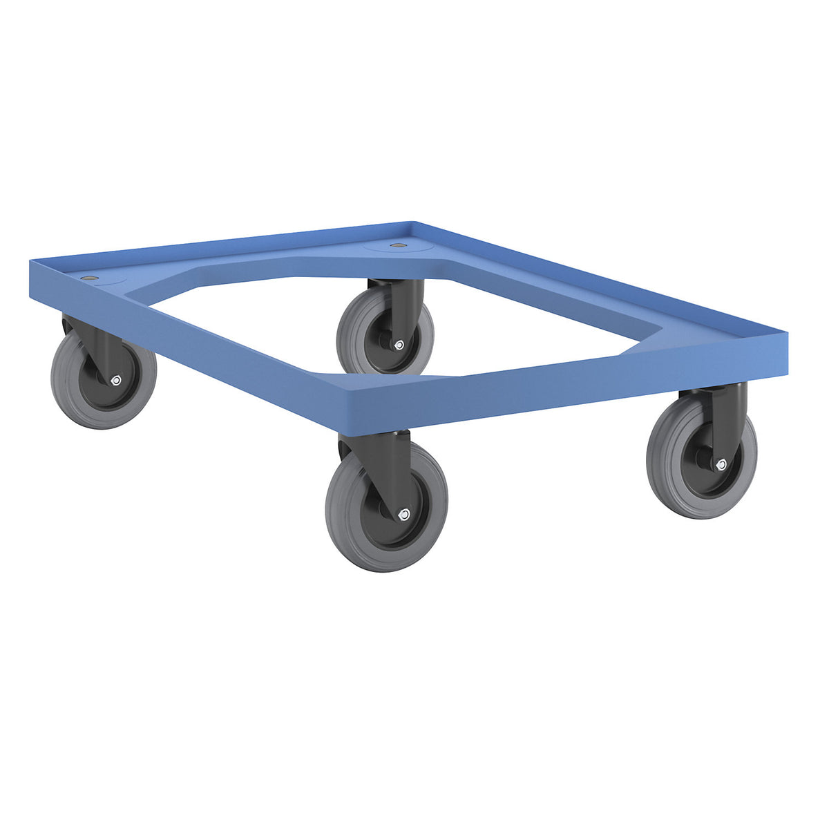 Plastic dolly, for Euro format 600 x 400 mm, solid rubber wheels.