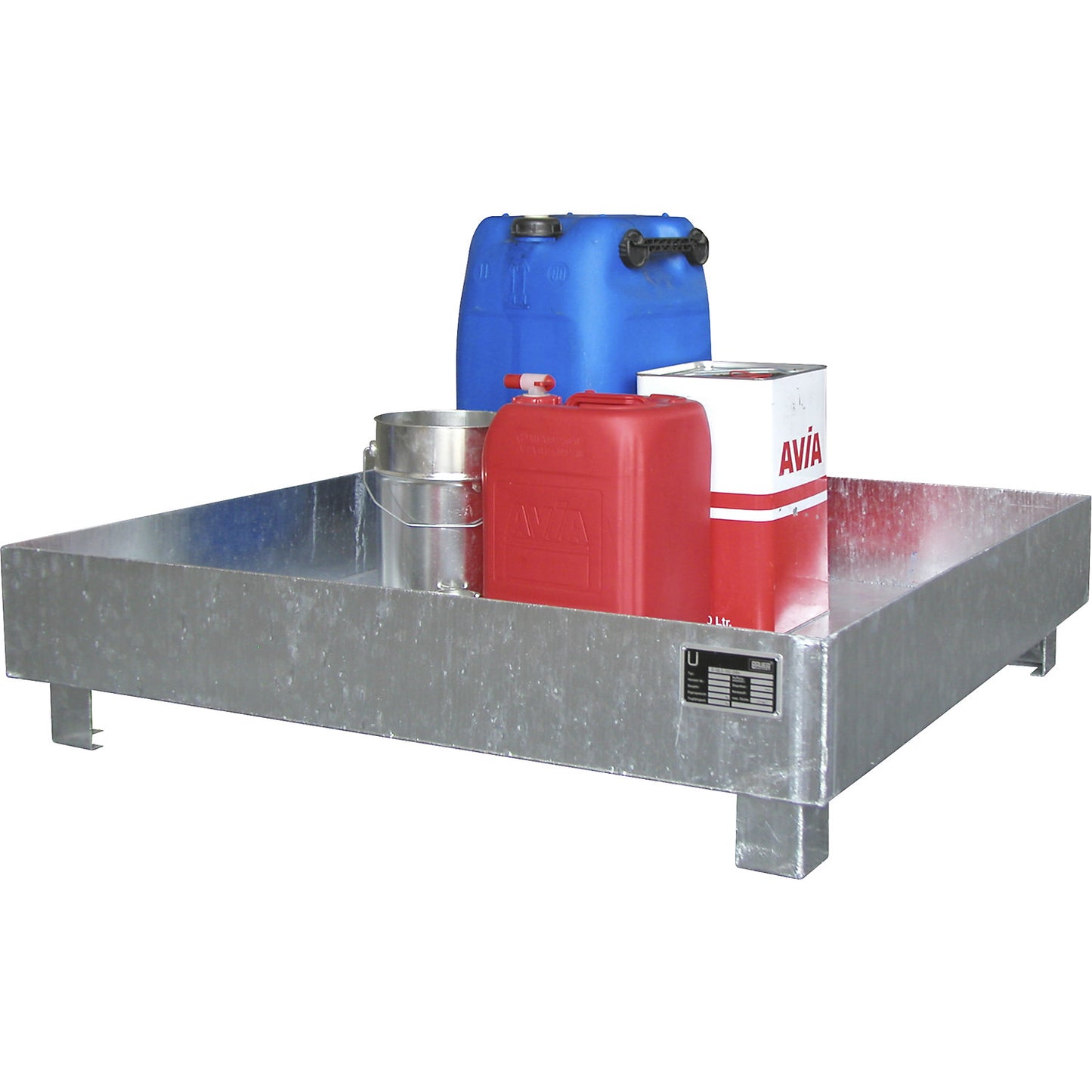 Steel sump tray, LxW 1200 x 1200 mm, collection capacity 230 l.