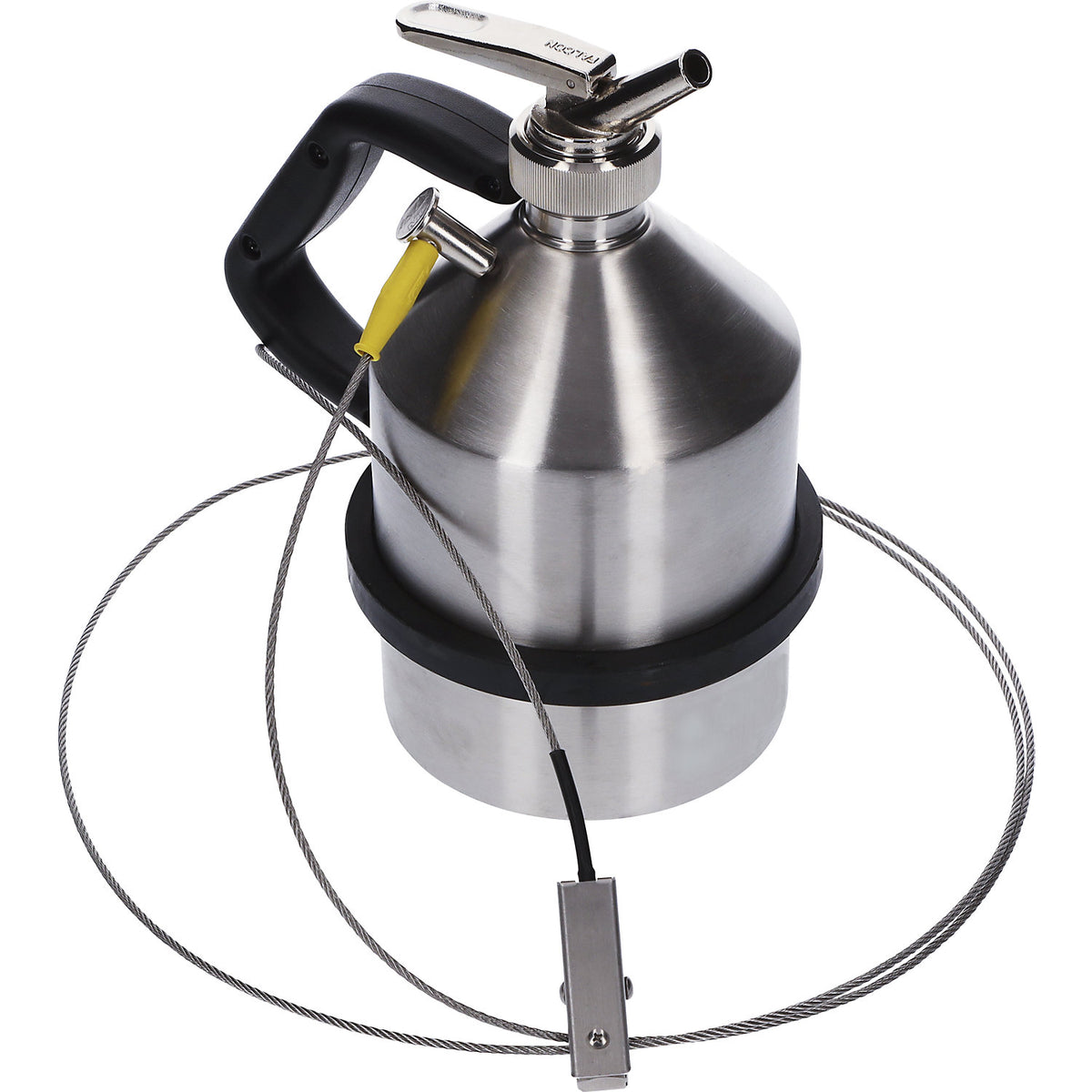 Stainless steel safety dispensing container, with fine dosage tap and earth connection, capacity 2 l.