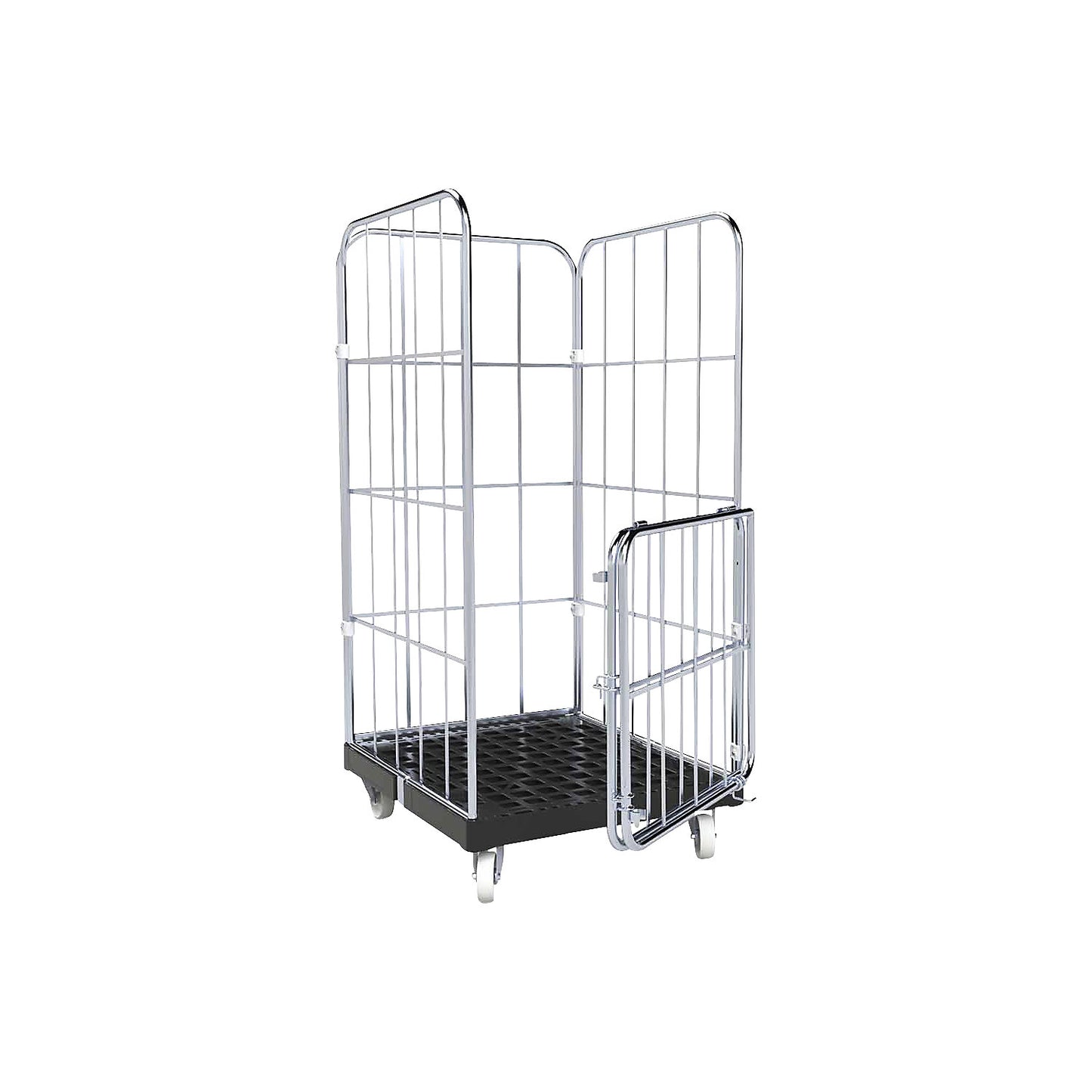 Roll container with side mesh panels, 4-sided, with 1 part door.