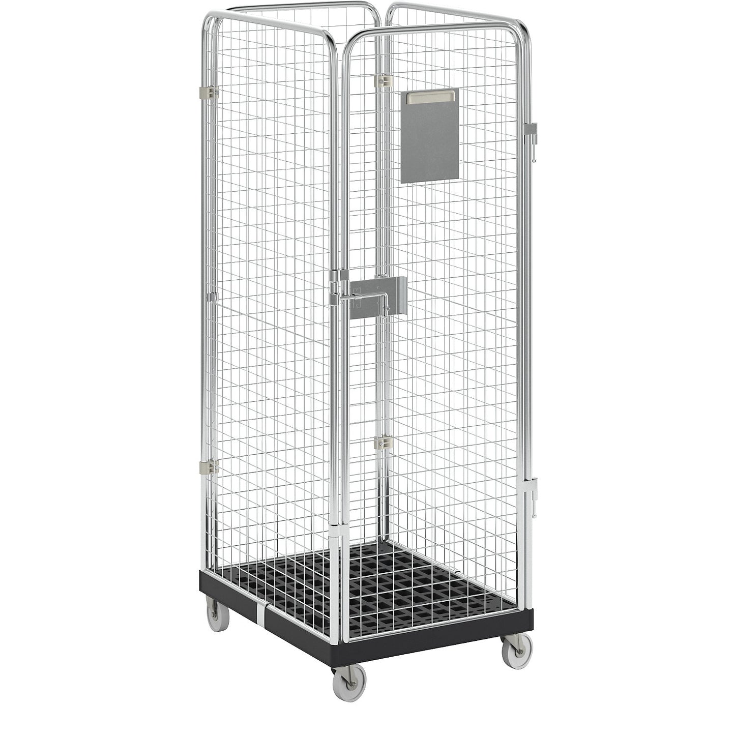 Roll container with mesh panels, 4-sided, black / zinc plated.